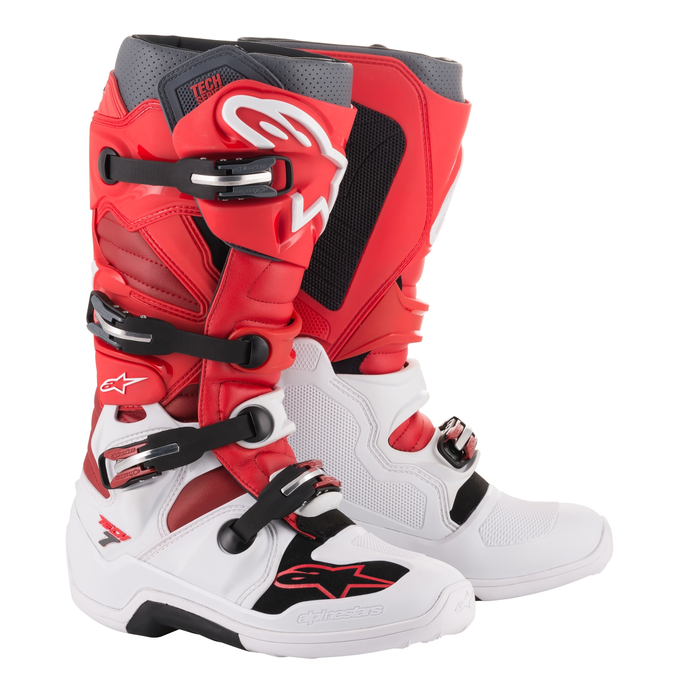 ALPINESTARS TECH 7 BOOTS WHITE/RED/BURGUNDY SZ 06