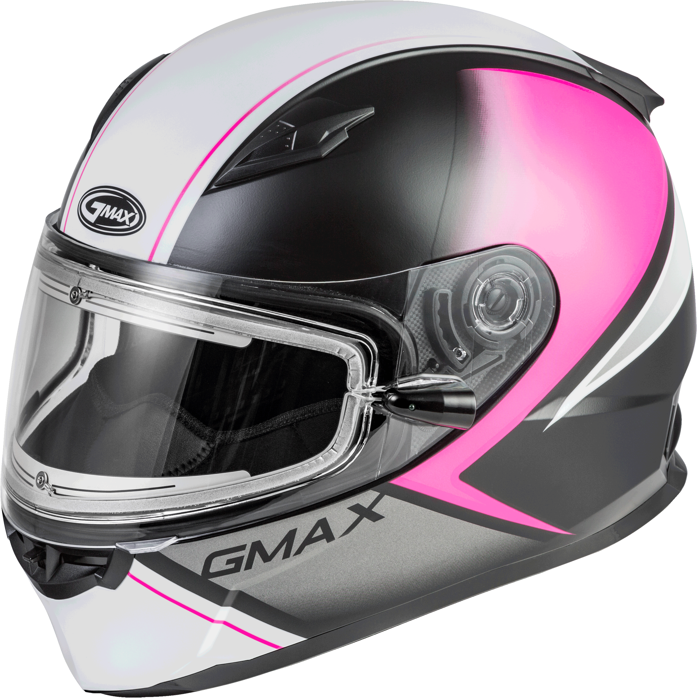 GMAX FF-49S HAIL SNOW HELMET W/ELEC SHIELD MATTE BLK/PINK/WHITE MD