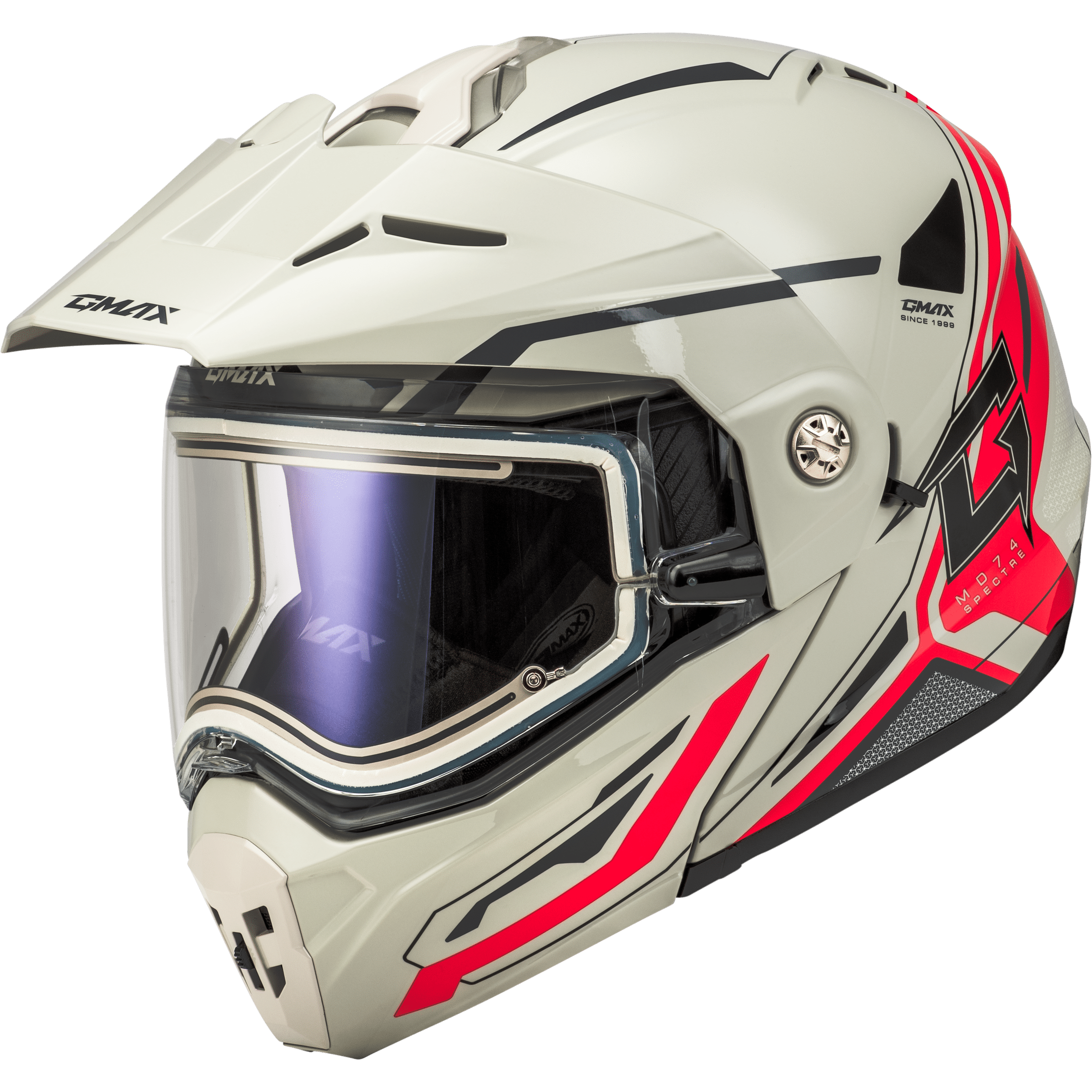 GMAX MD-74S SPECTRE SNOW HELMET W/ ELECTRIC SHIELD WHITE/RED 2X
