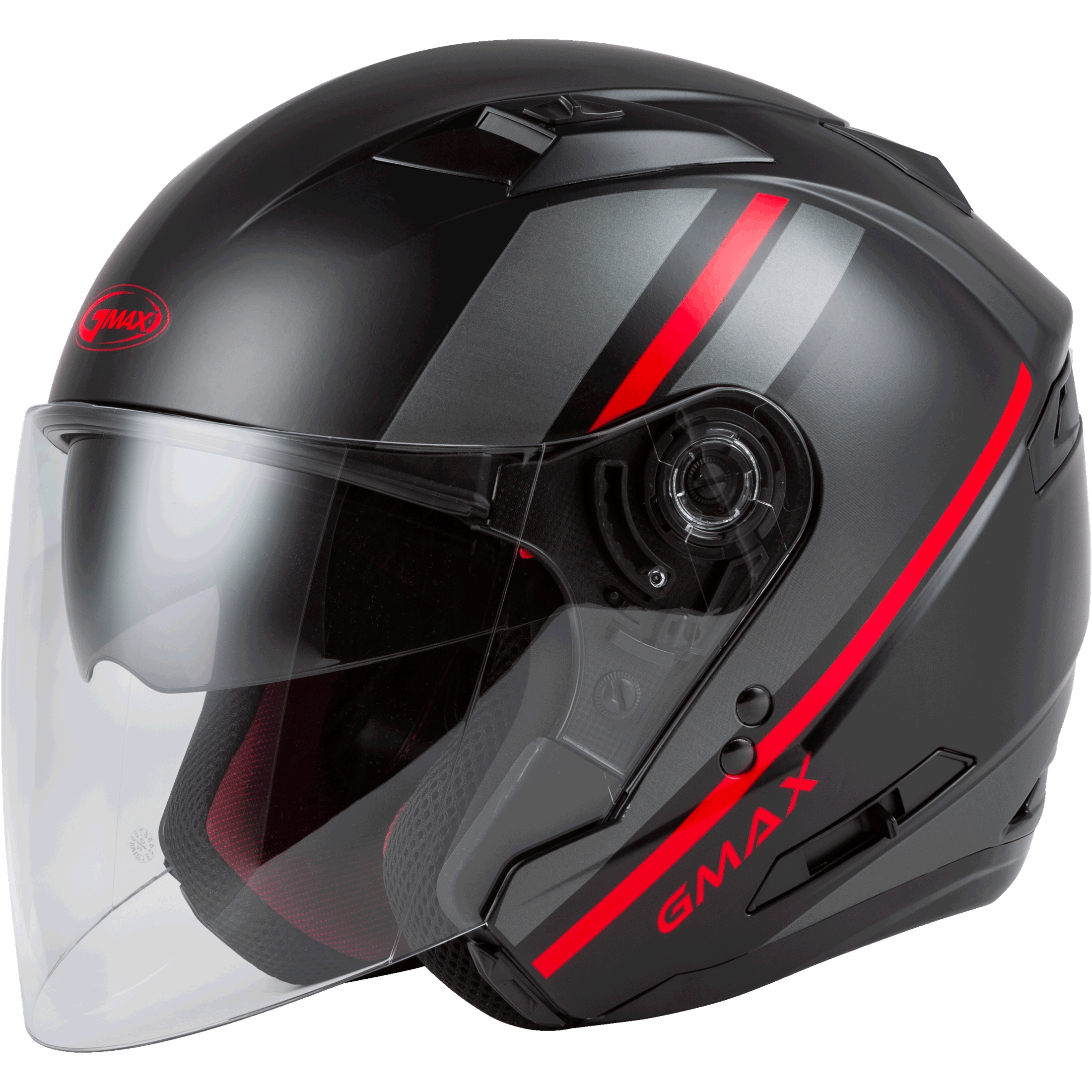 GMAX OF-77 OPEN-FACE REFORM HELMET MATTE BLACK/RED/SILVER LG