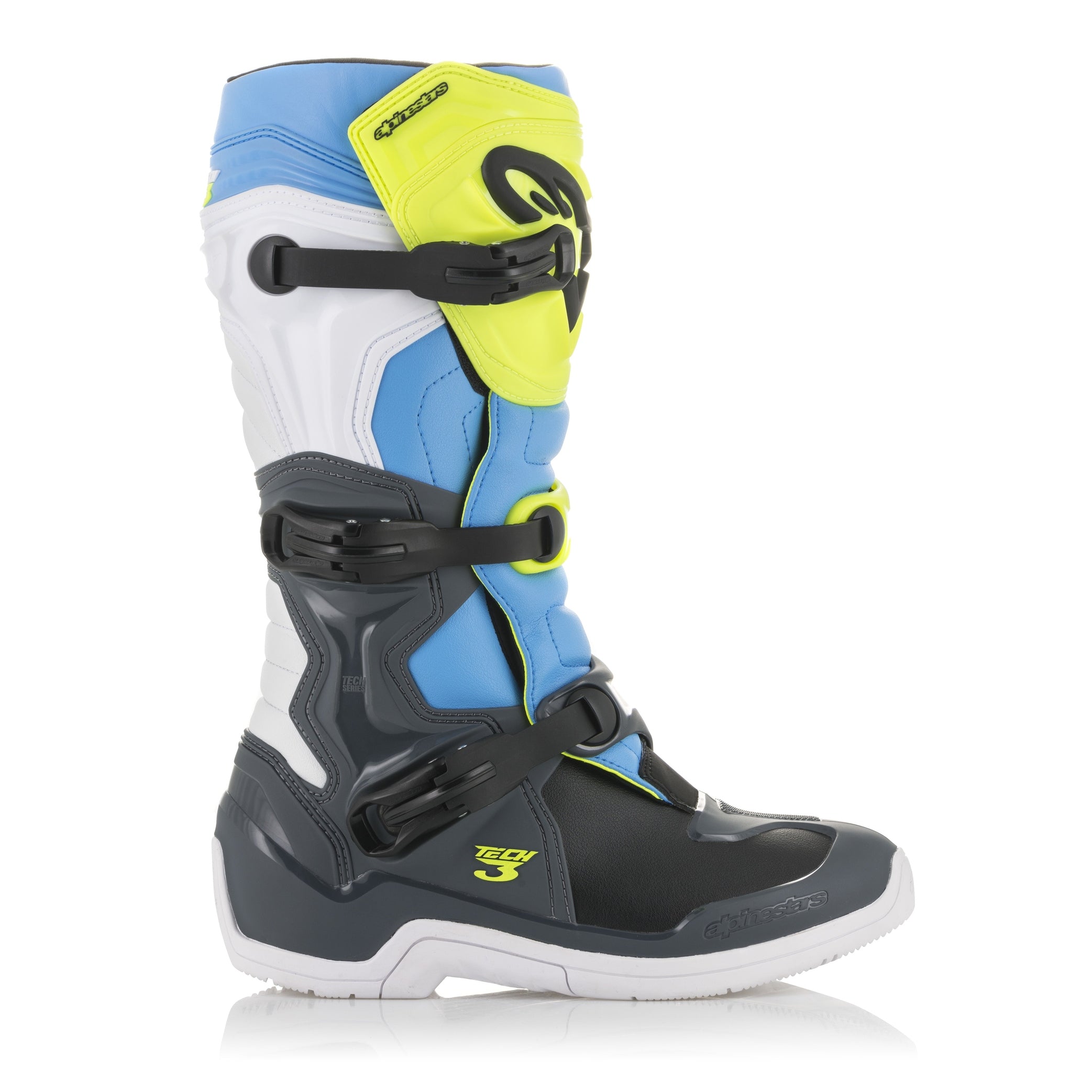 ALPINESTARS TECH 3 BOOTS COOL GREY/YELLOW/CYAN SZ 10