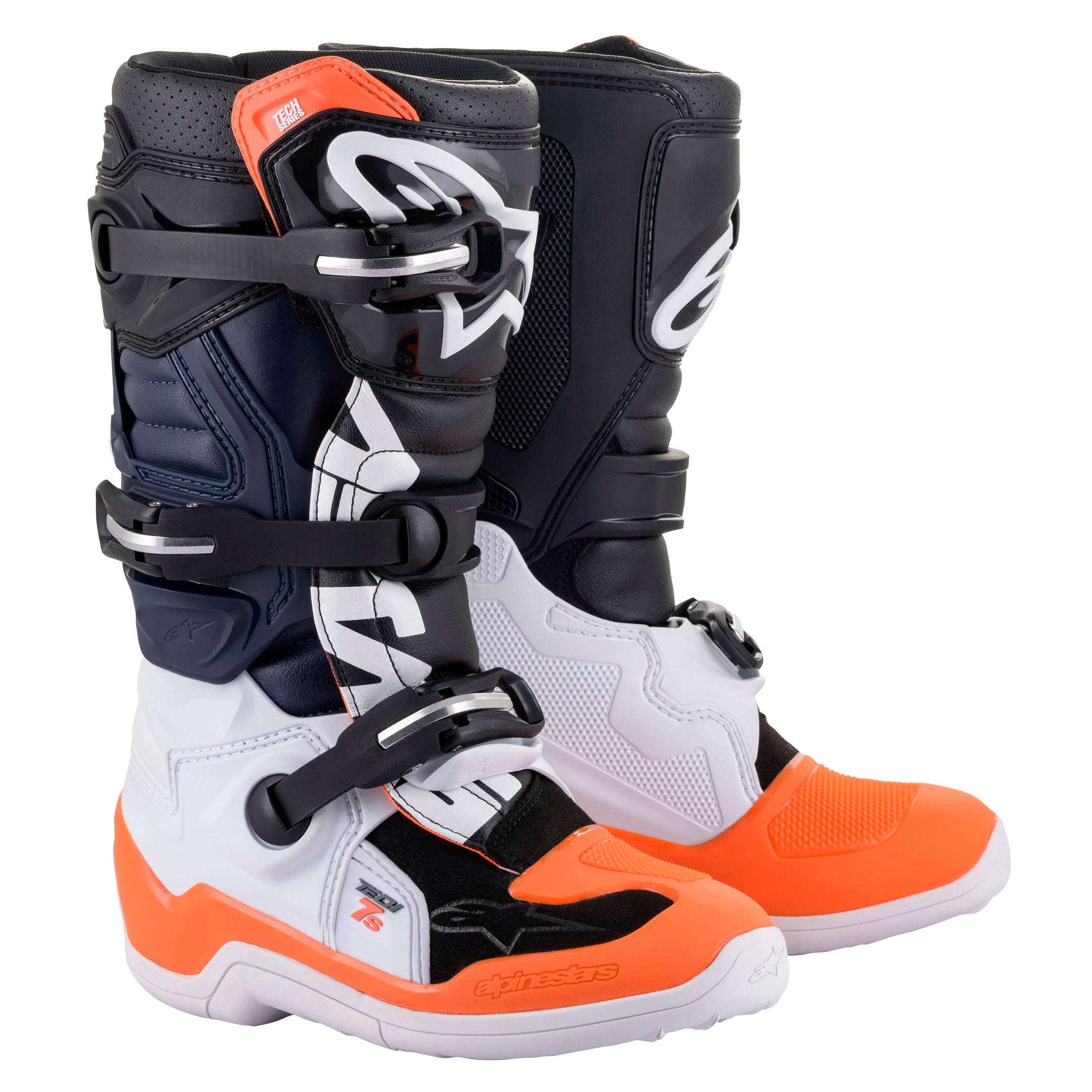 ALPINESTARS TECH 7S BOOTS BLACK/WHITE/ ORANGE FLUO SZ 05