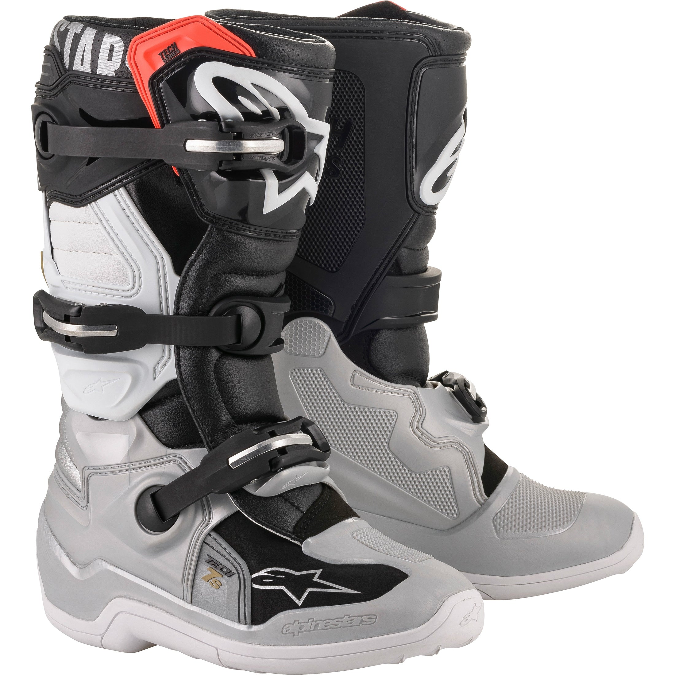 ALPINESTARS TECH 7S BOOTS BLACK/SILVER/WHITE/GOLD SZ 07
