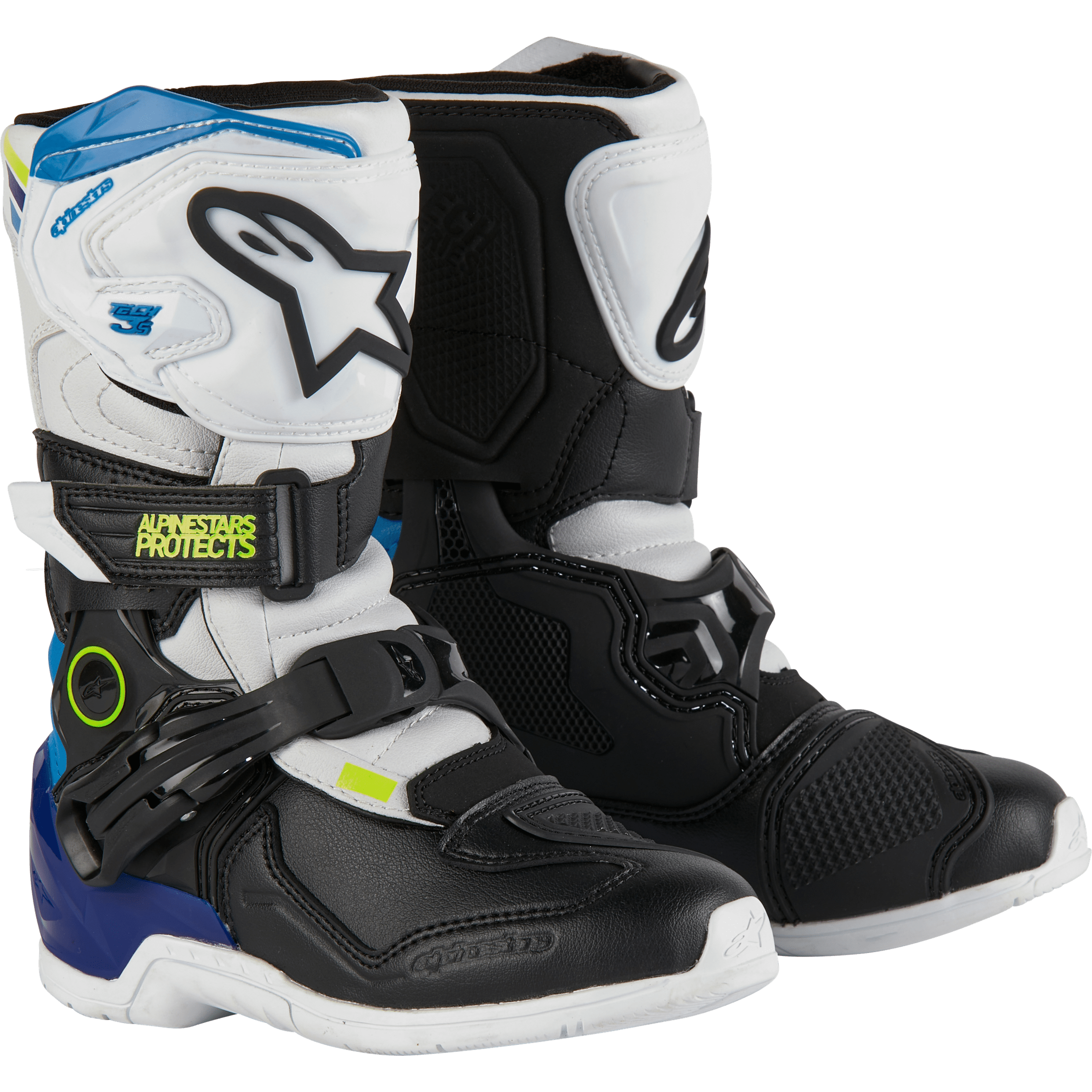 ALPINESTARS TECH 3S KIDS BOOTS WHT/BLK/ENAMEL BLUE SZ 12