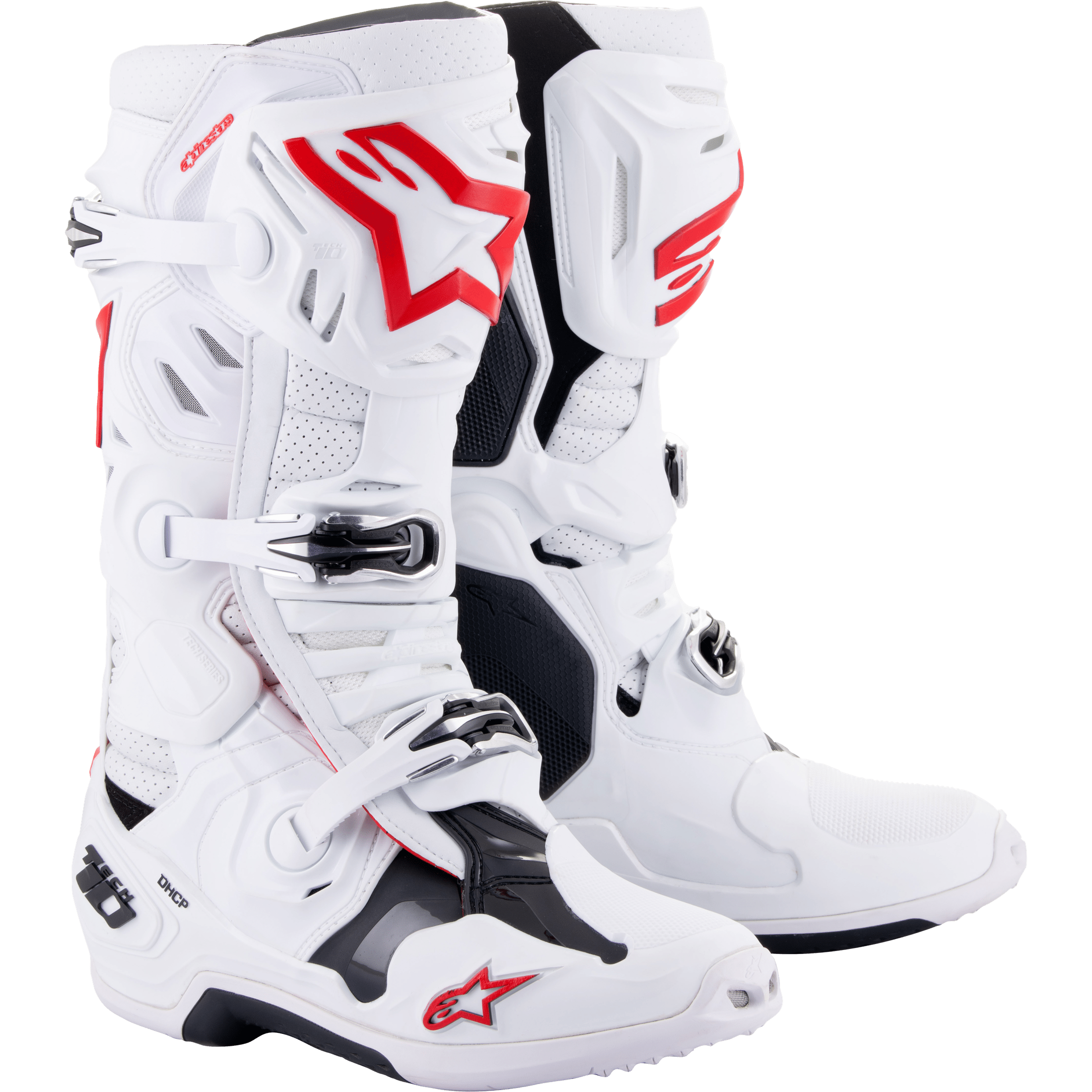 ALPINESTARS TECH 10 SUPERVENTED BOOTS WHITE/BRIGHT RED SZ 7