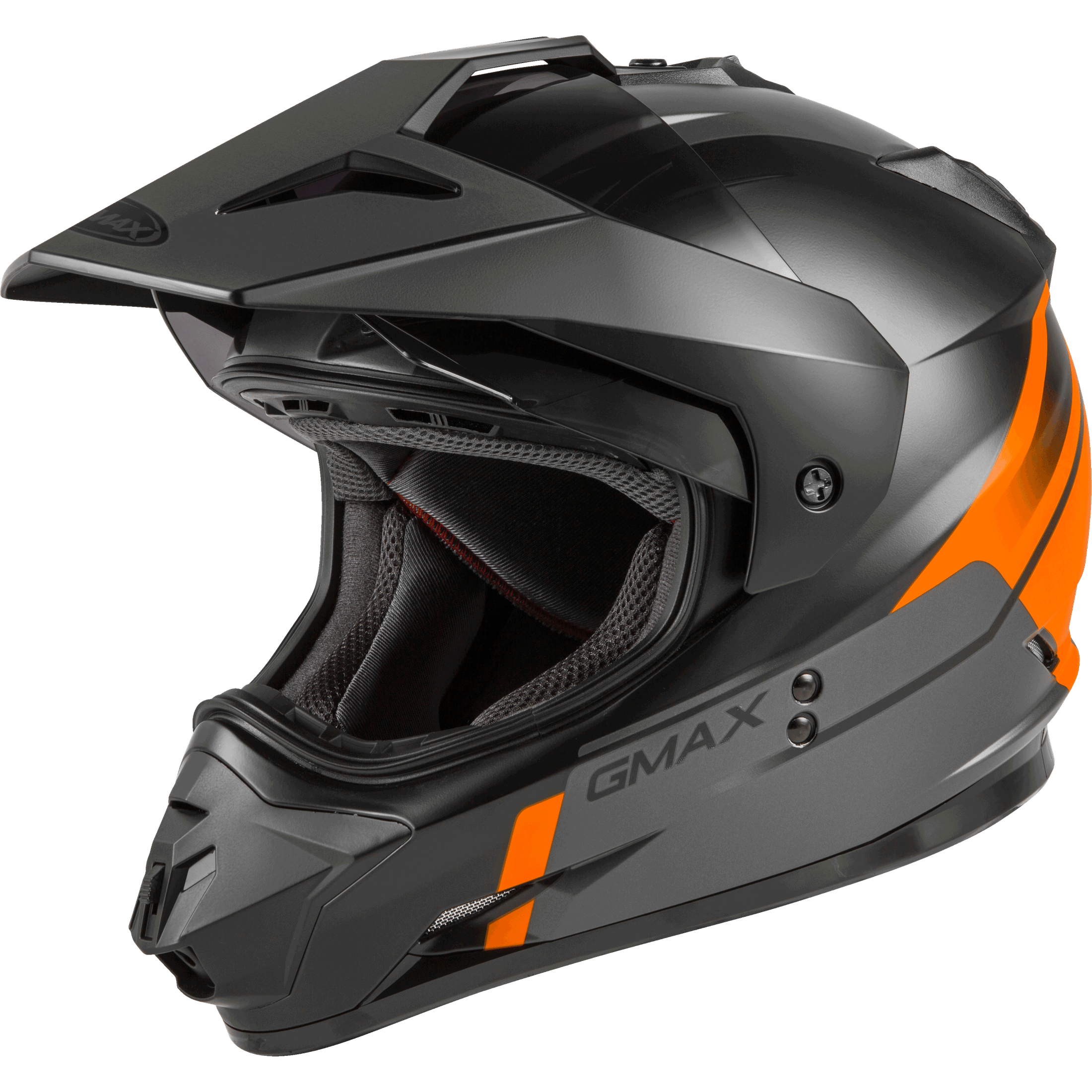 GMAX GM-11 DUAL-SPORT SCUD HELMET MATTE BLACK/ORANGE/GREY MD