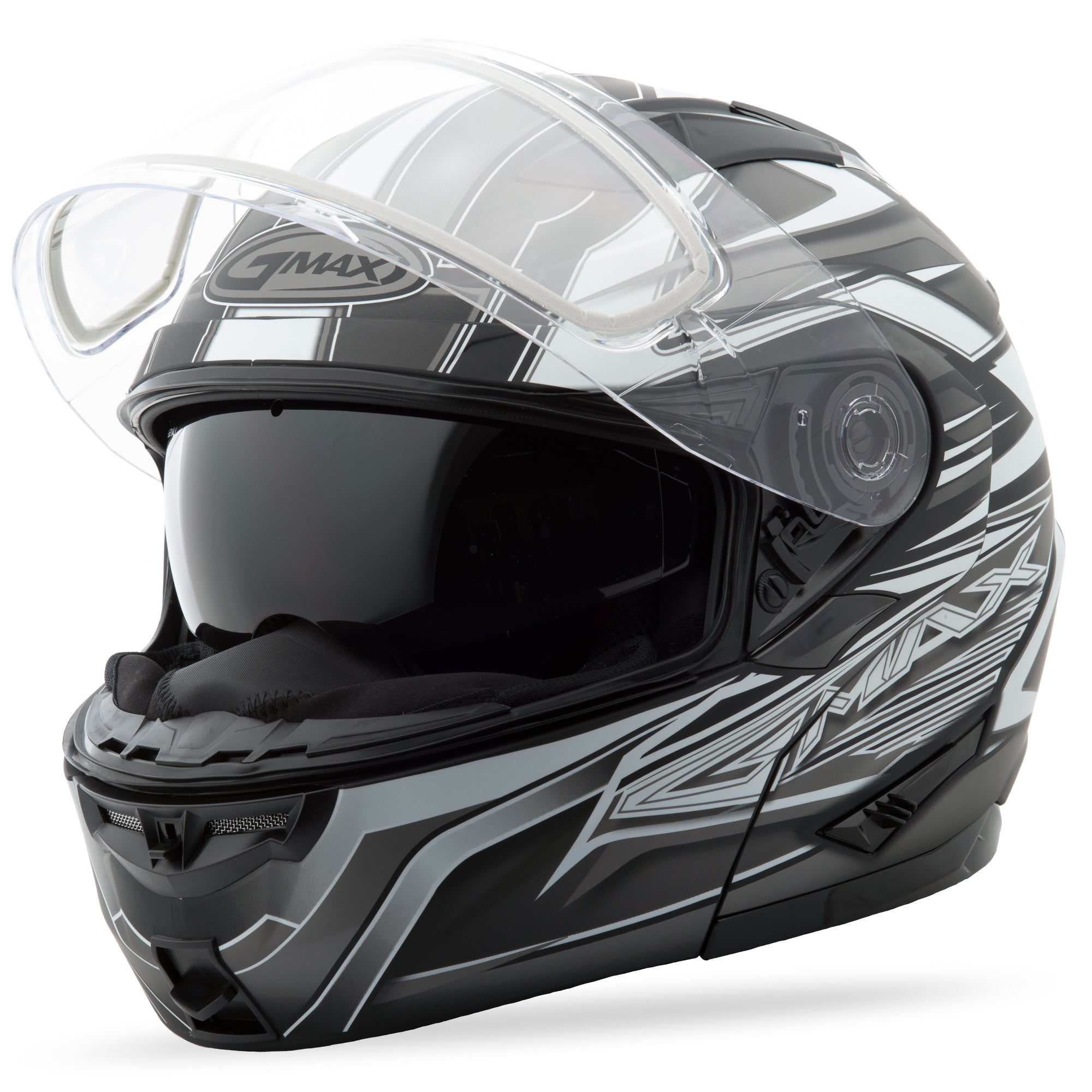 GMAX GM-64S MODULAR HELMET CARBIDE GLOSS BLACK/DARK SILVER 2X