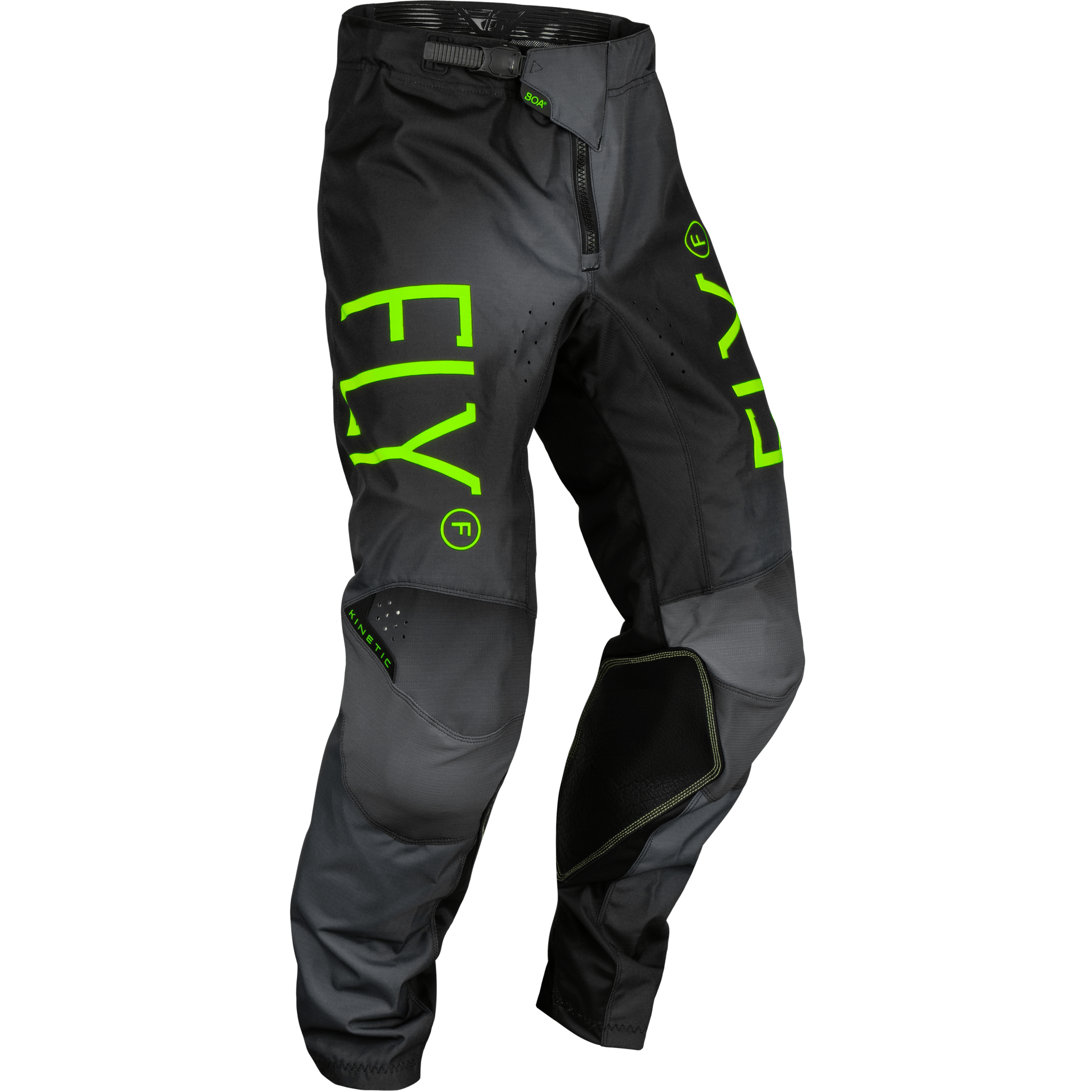 FLY RACING YOUTH KINETIC PRODIGY PANTS CHAR/NEON GREEN/TRUE BLU SZ 24