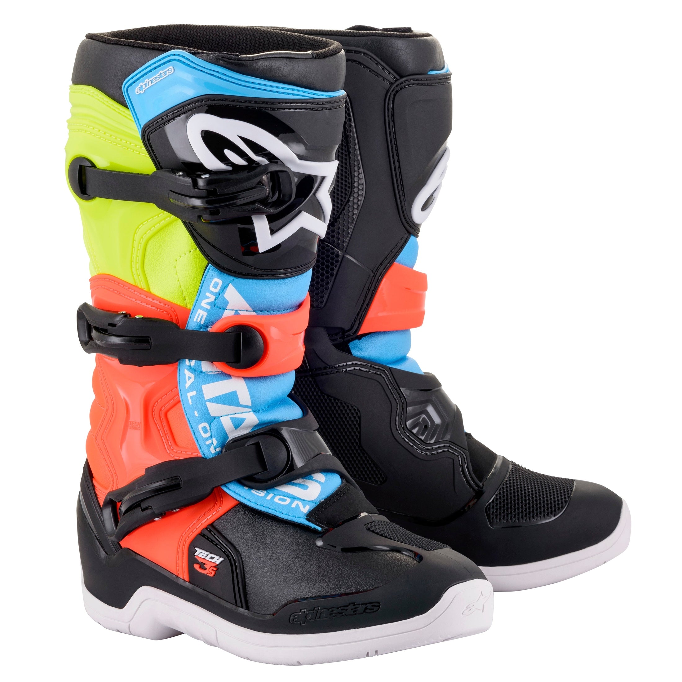 ALPINESTARS TECH 3S YOUTH BOOTS BLK/YLW FLUO/RED FLUO SZ 05