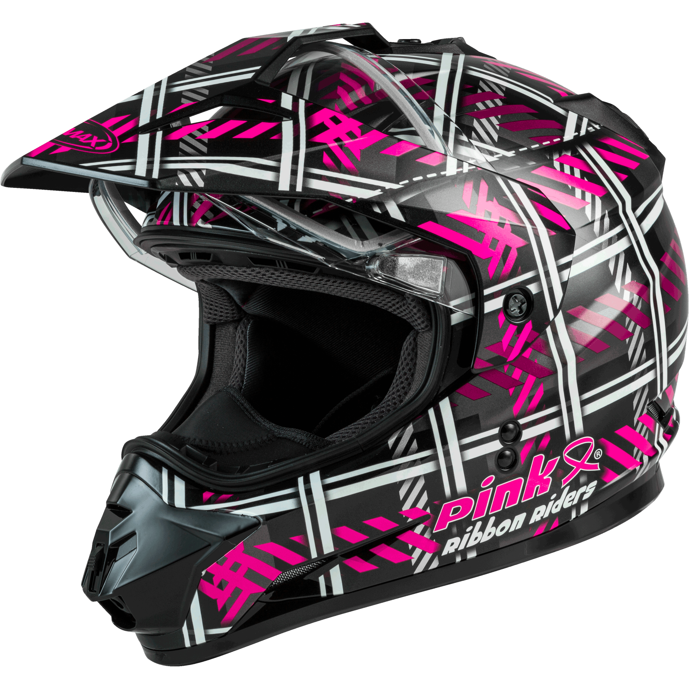 GMAX GM-11S DUAL-SPORT PINK RIBBON RIDERS SNOW HELMET BLK/PINK XL