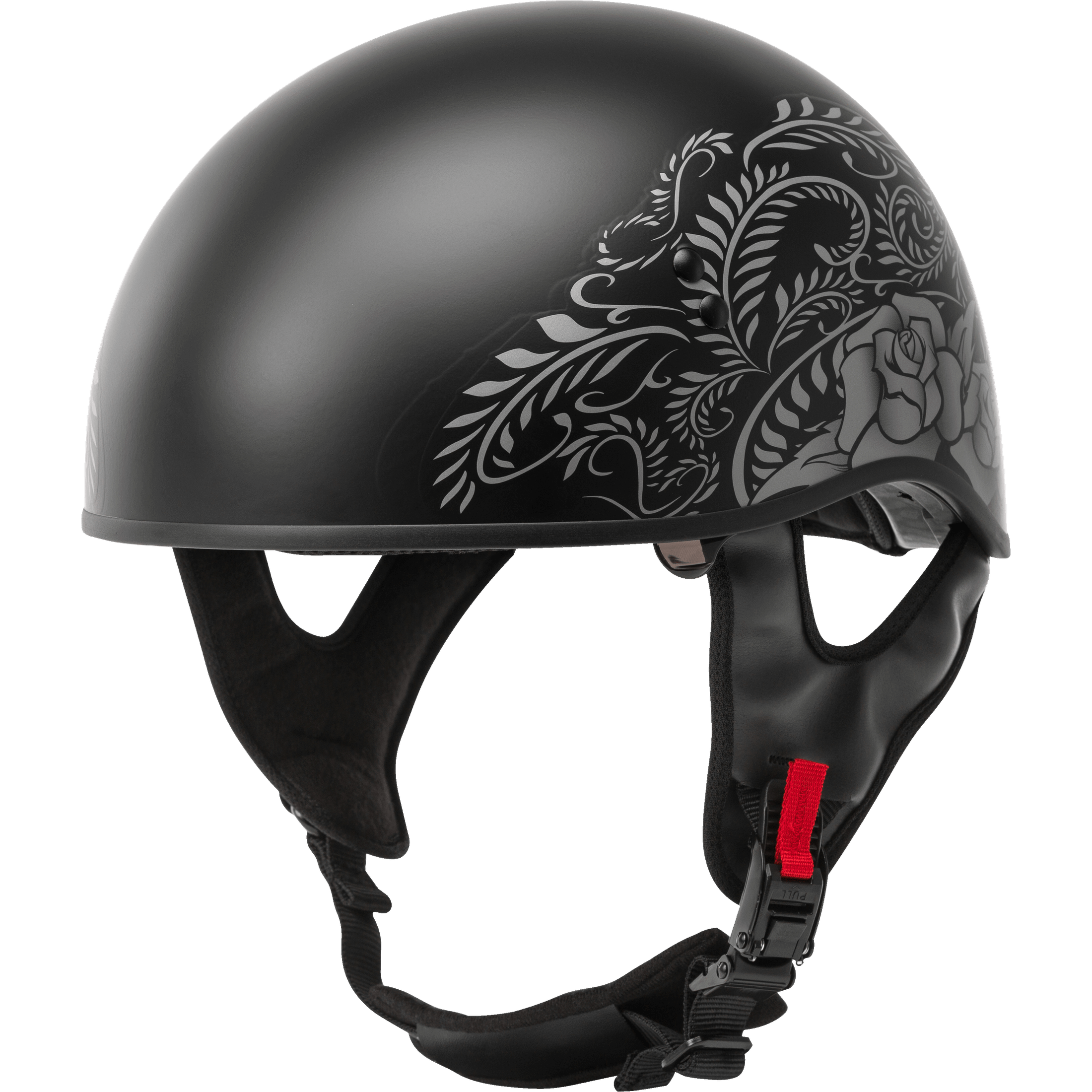 GMAX HH-65 HALF HELMET ROSE NAKED MATTE BLACK/SILVER MD