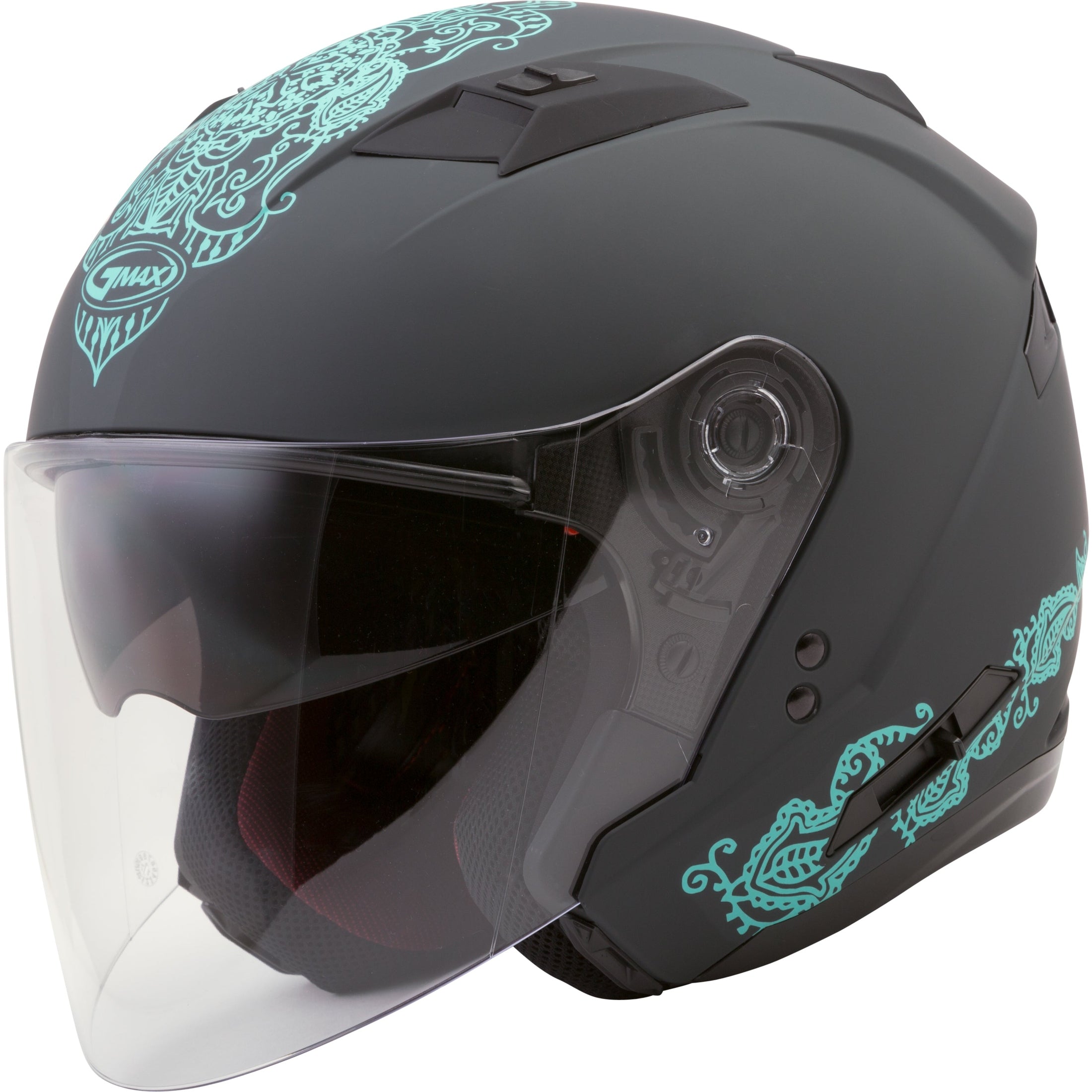 GMAX OF-77 OPEN-FACE ETERNAL HELMET MATTE GREY/TEAL SM