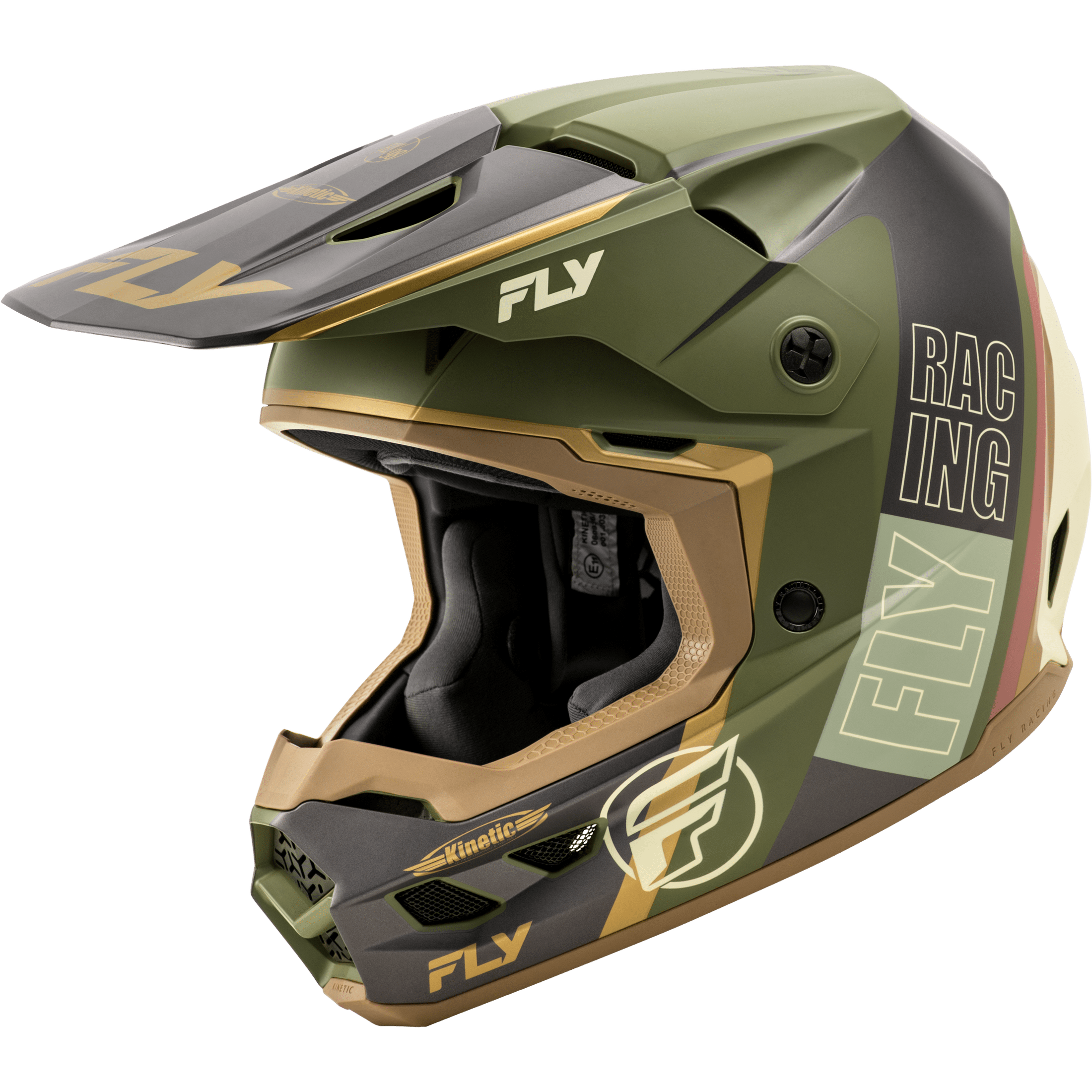 FLY RACING KINETIC RALLY HELMET MATT MOSS GRY/KHAKI/OFF-WHT XL