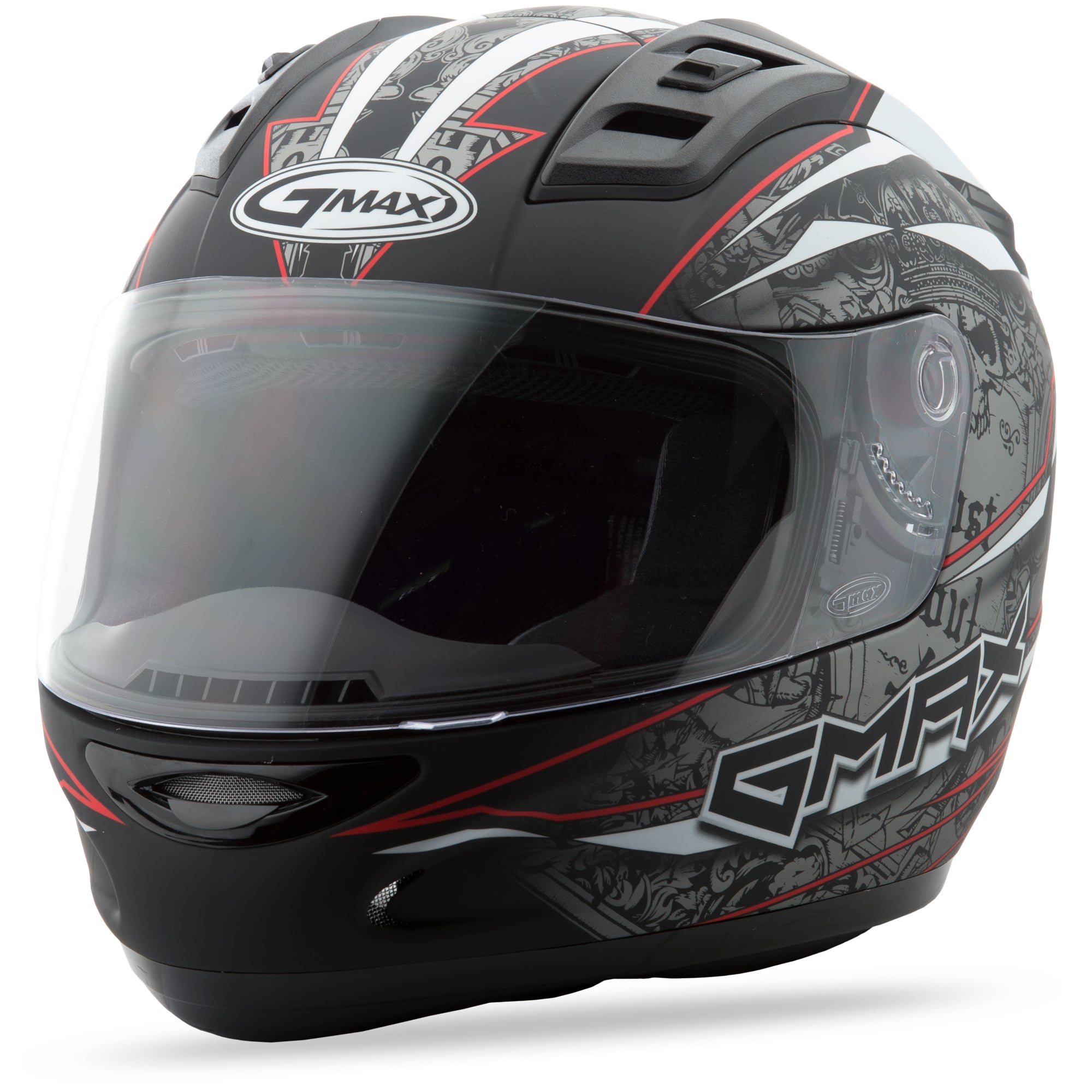 GMAX GM-69 FULL-FACE MAYHEM HELMET MATTE BLACK/SILVER/RED 2X