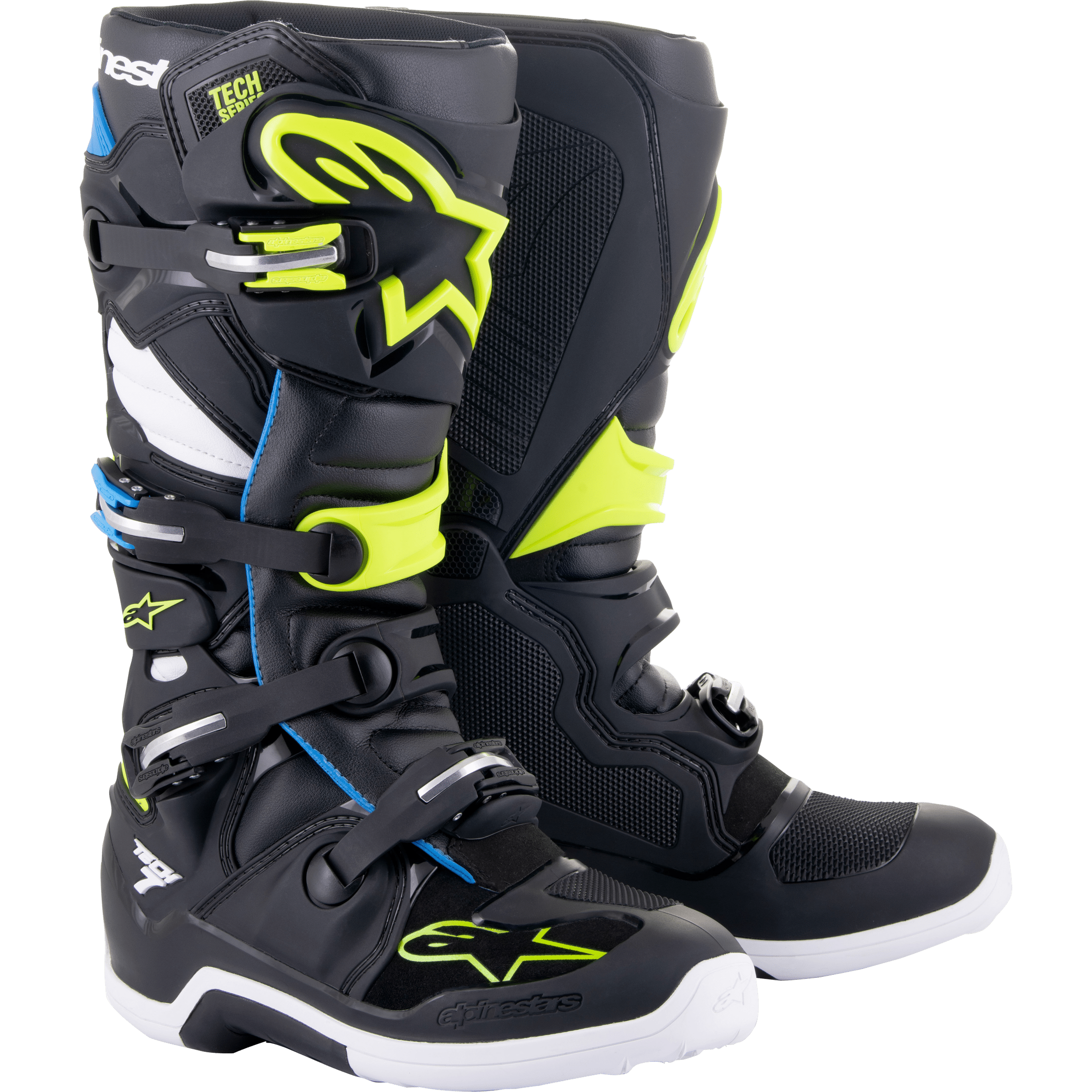 ALPINESTARS TECH 7 BOOTS BLK/ENAMEL BLU/FLUO YEL SZ 16