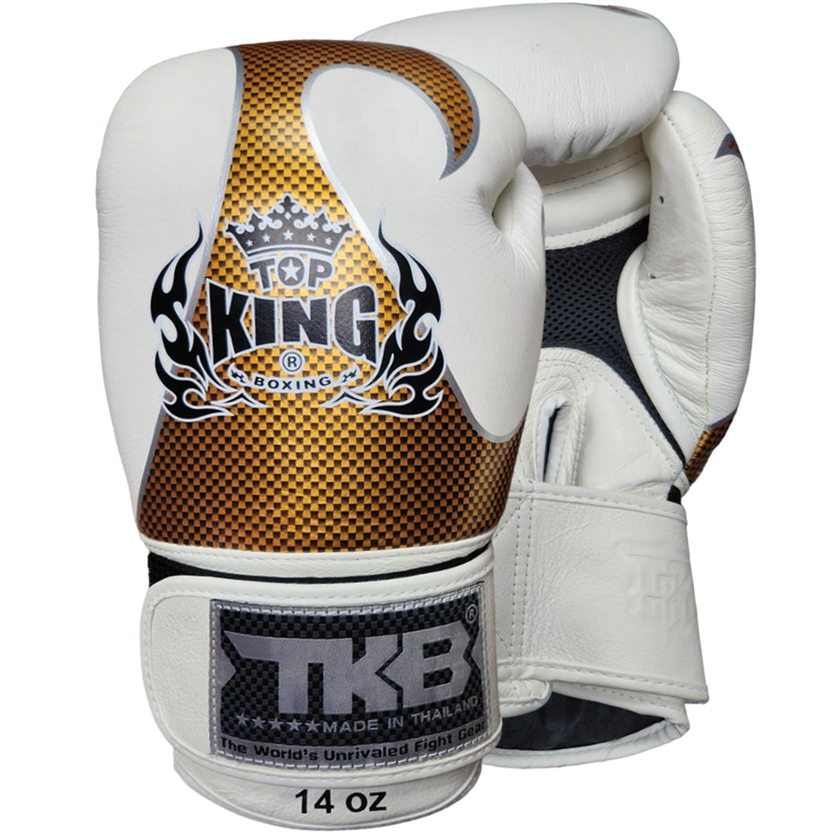 Boxing Gloves Top King TKBGEM-01 Air White Gold Empower Creativity (Old Logo) - 14 OZ