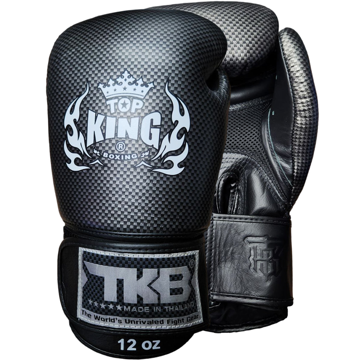 Boxing Gloves Top King TKBGEM-02 Air Black Silver Muay Thai (Old Logo) - 12 OZ