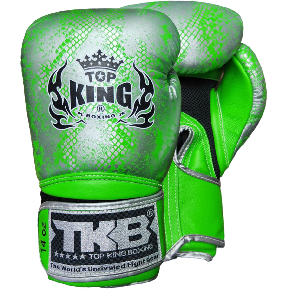 Boxing Gloves Top King TKBGSS-02 Air Green Silver Muay Thai (Old Logo) - 14 OZ