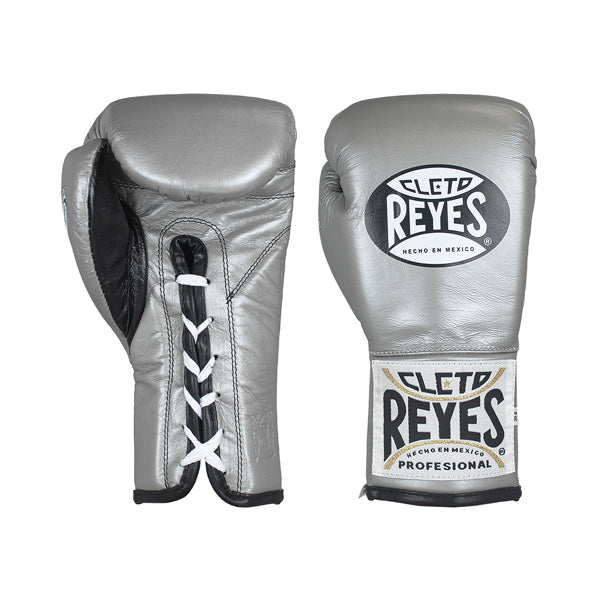 Boxing Gloves Cleto Reyes Official Safetec Lace-Up Silver - 8 OZ
