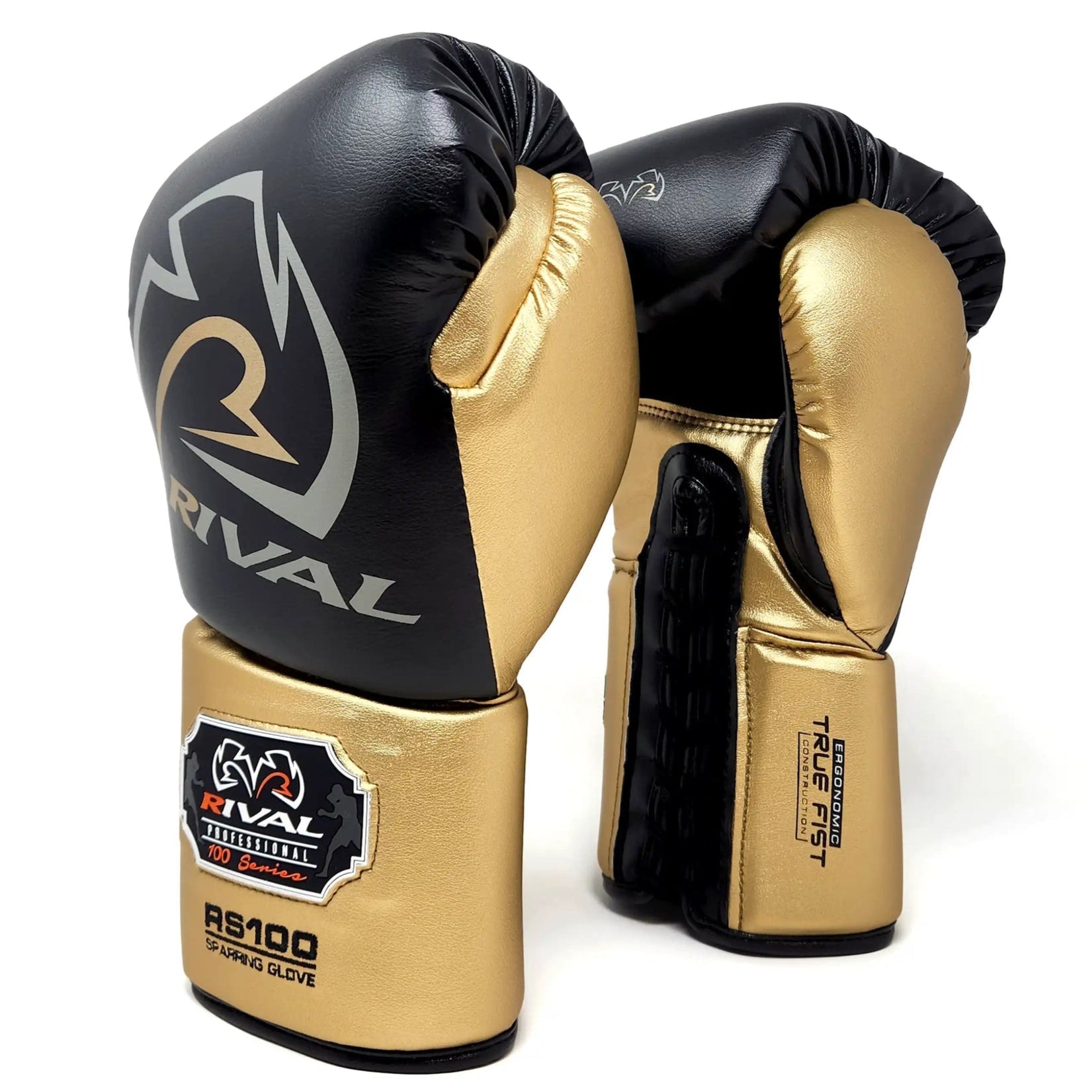 Boxing Gloves Rival RS100 Lace-up Professional Sparring Black-Gold - 14 OZ