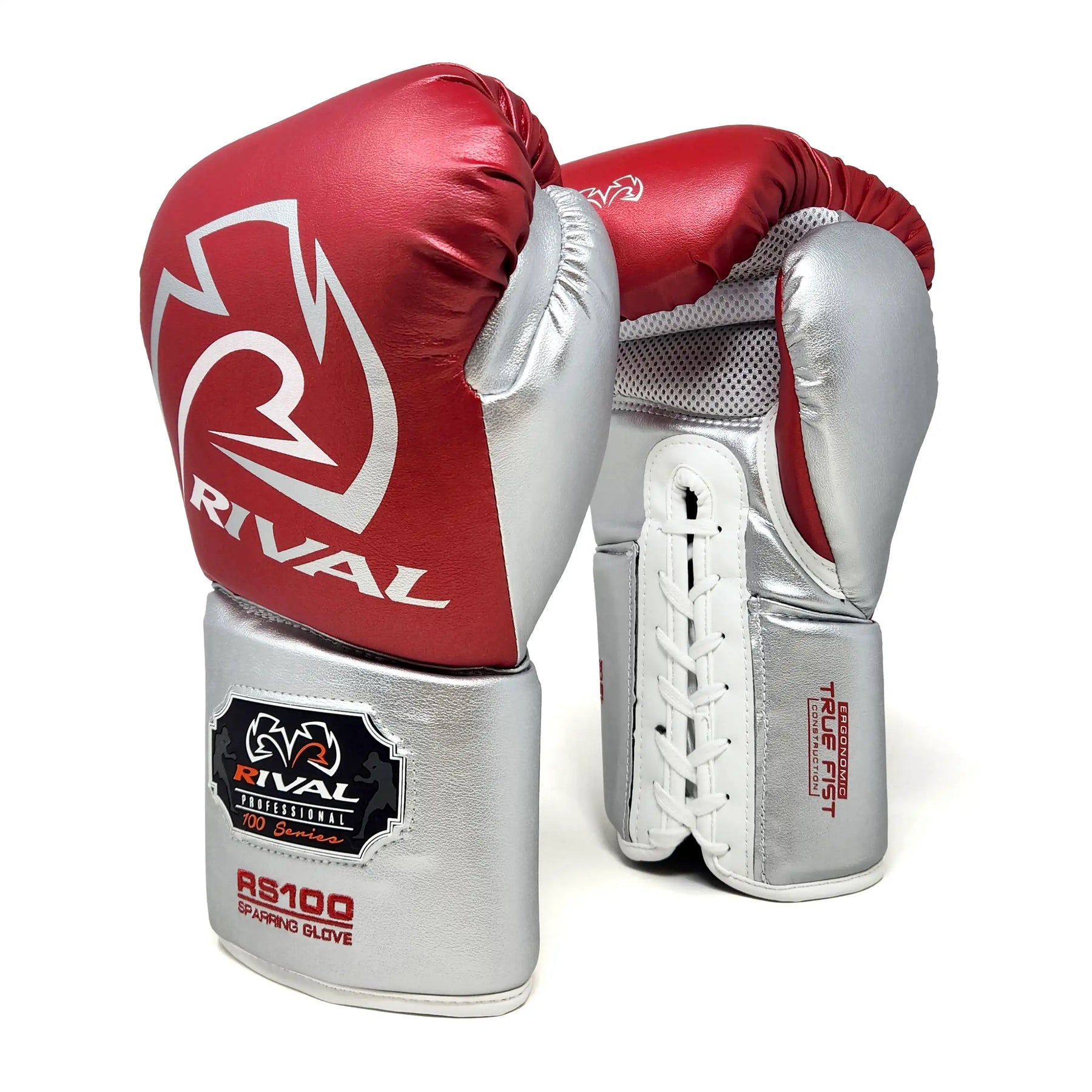 Boxing Gloves Rival RS100 Lace-up Professional Sparring Red-Silver - 14 OZ