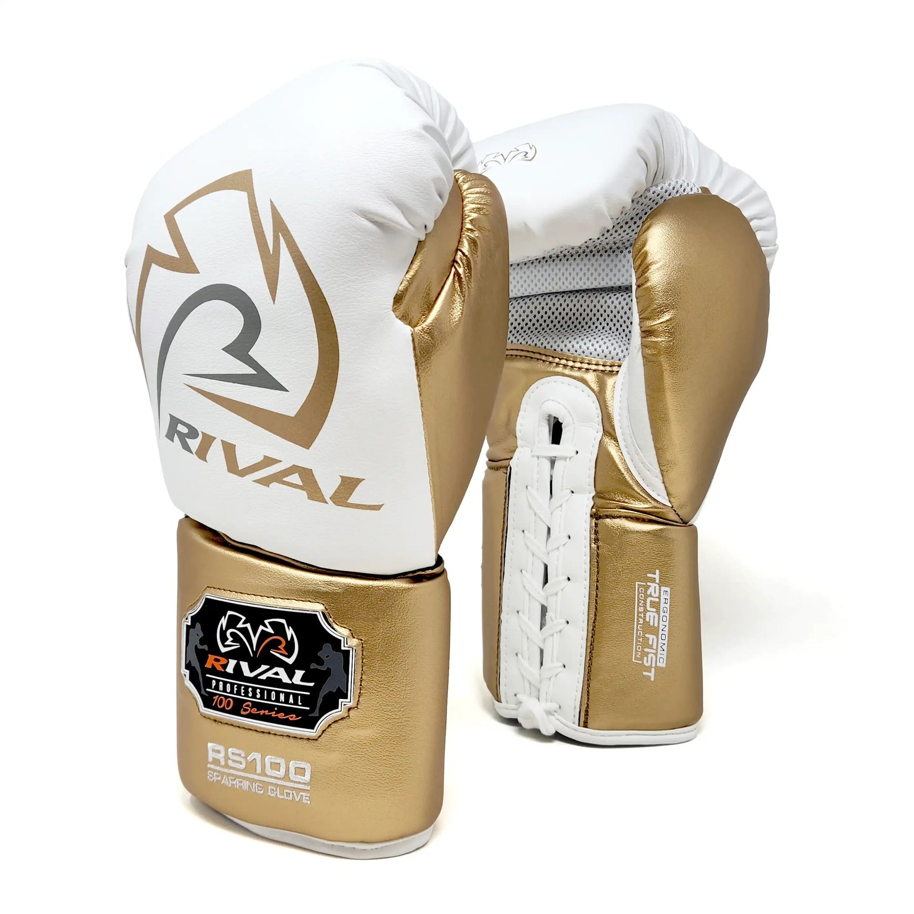 Boxing Gloves Rival RS100 Lace-up Professional Sparring White-Gold - 18 OZ