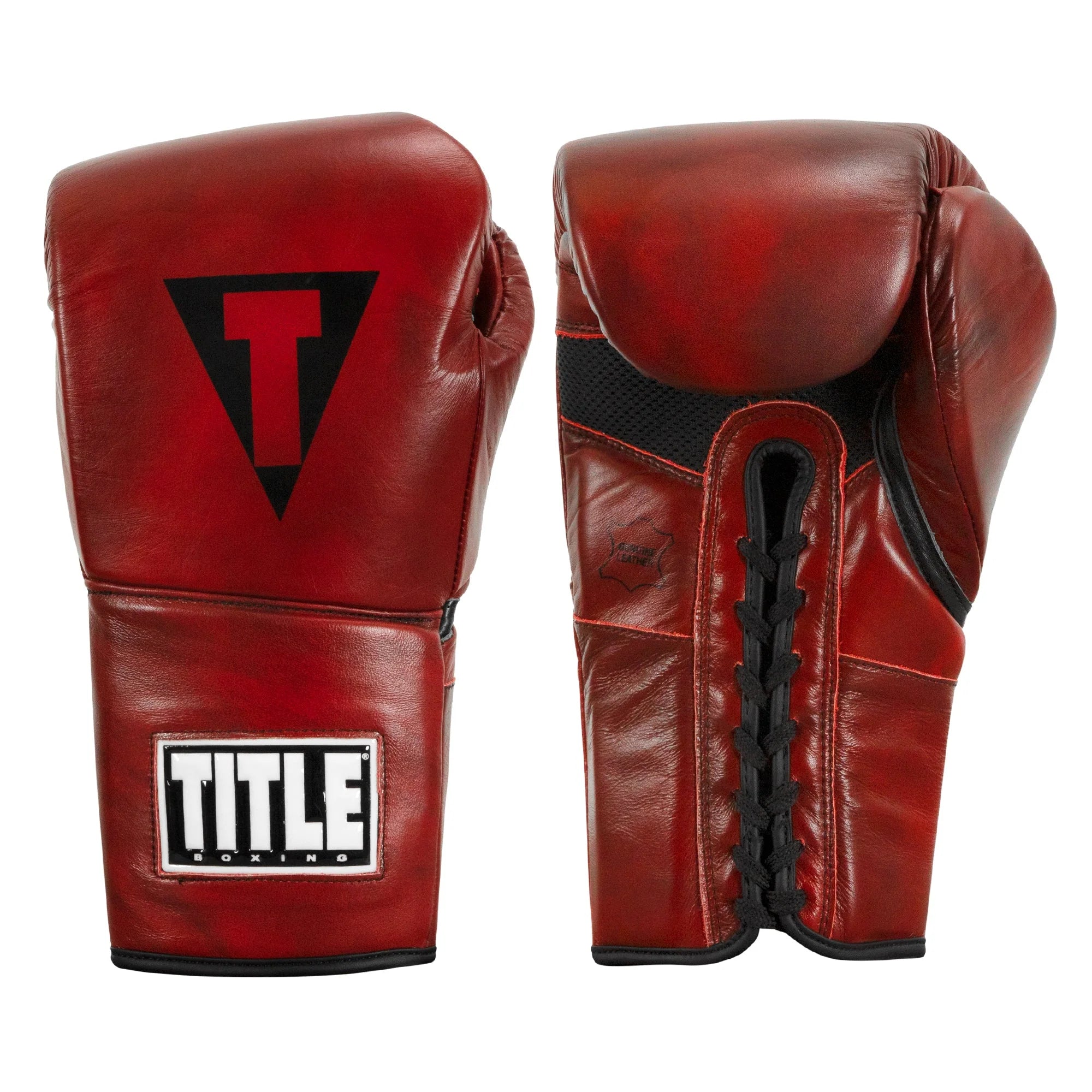 Boxing Gloves Title Blood Red Leather Training Lace-Up Red - 12 OZ