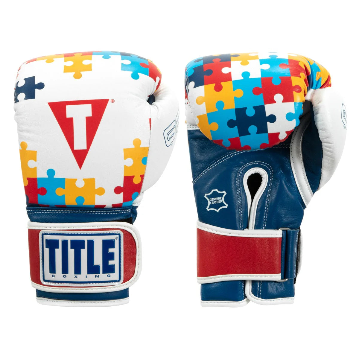 Boxing Gloves Title Gel World V2T Limited Edition Autism Awareness White/Red/Blue - L Size