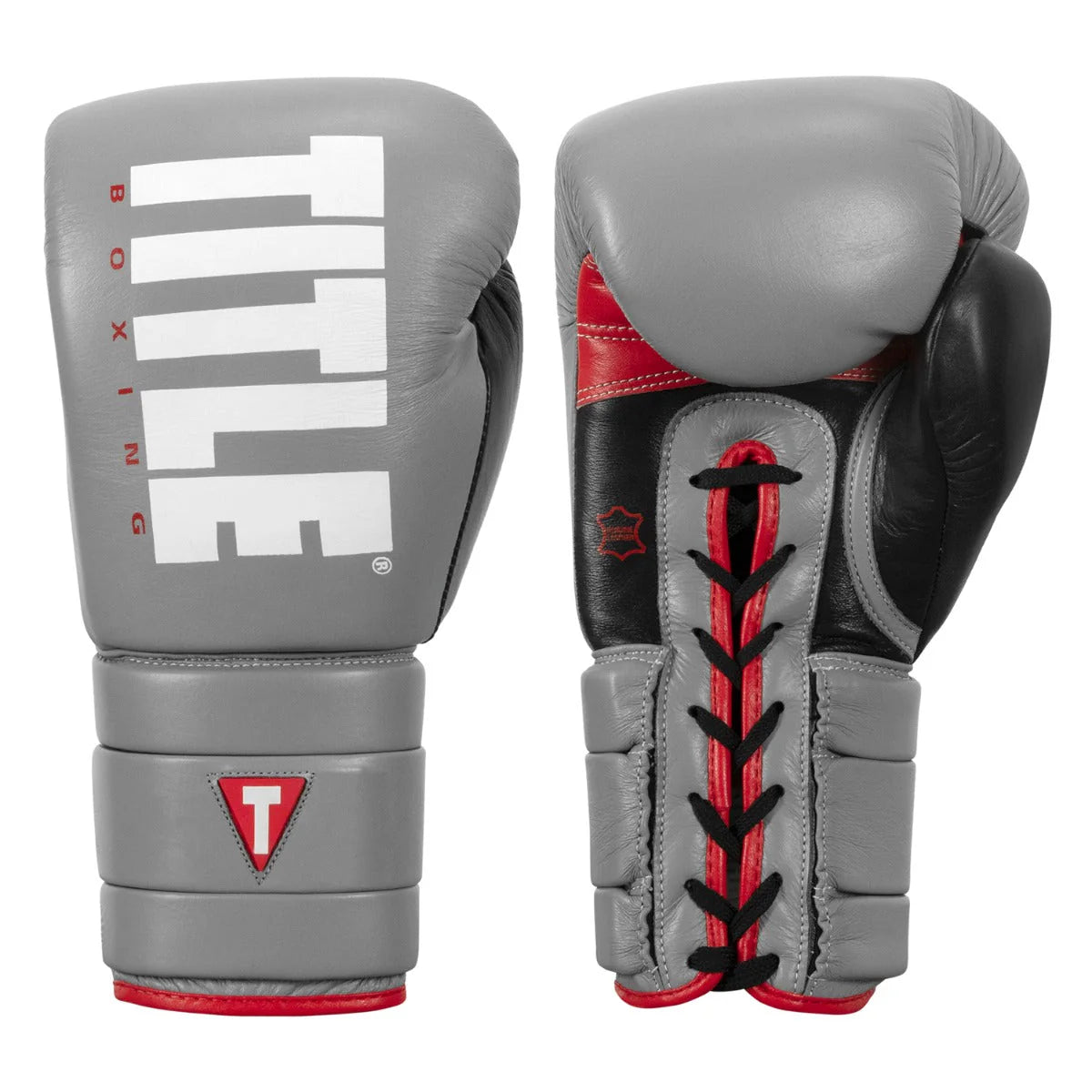 Boxing Gloves Title Leather Enforcer Pro Sparring Lace-Up Silver/Black - 12 OZ