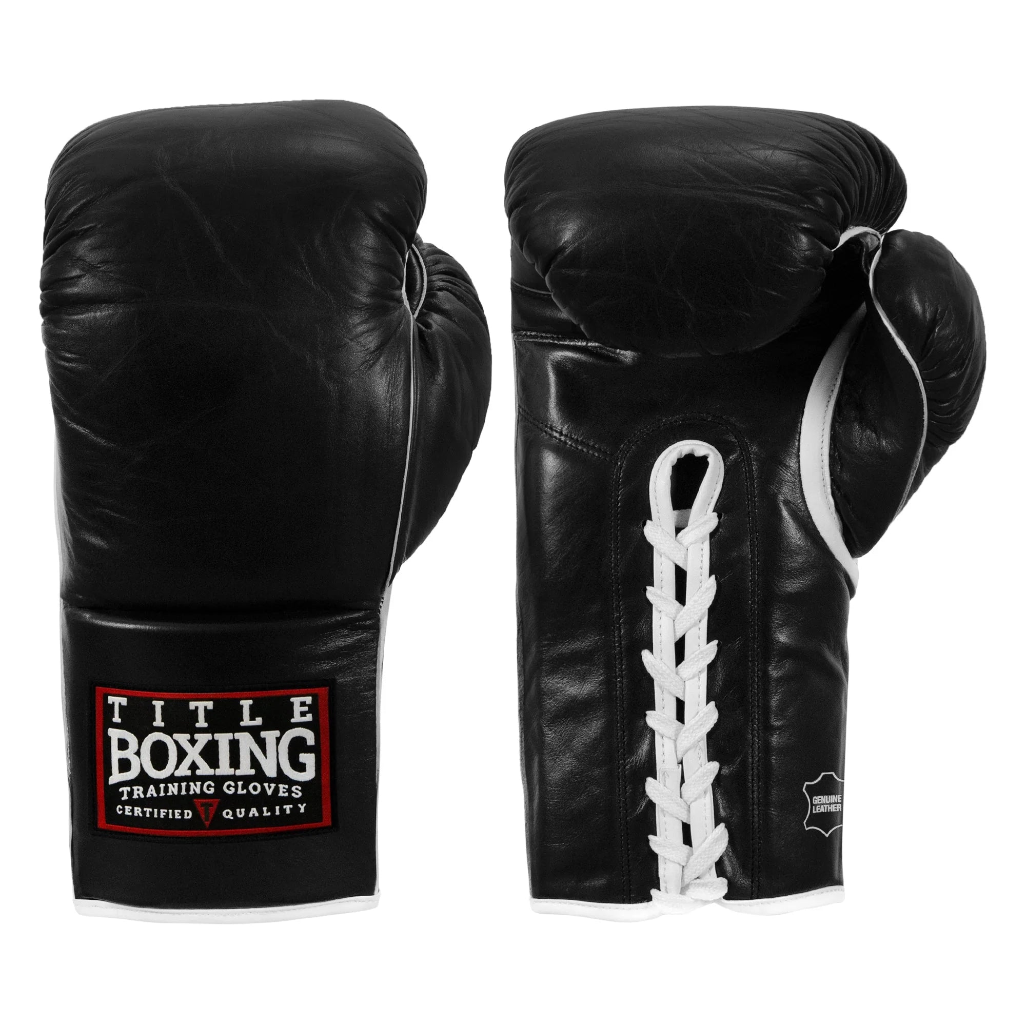 Boxing Gloves Title Old School Leather Sparring Bag Lace-Up Black - 14 OZ