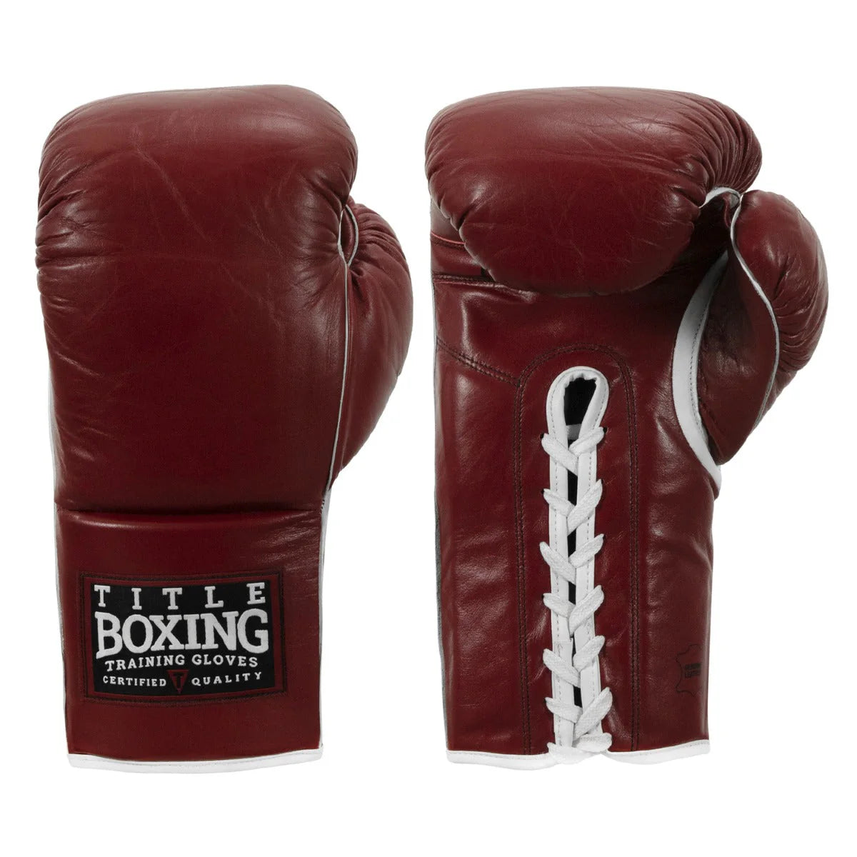 Boxing Gloves Title Old School Leather Sparring Bag Lace-Up Maroon - 14 OZ