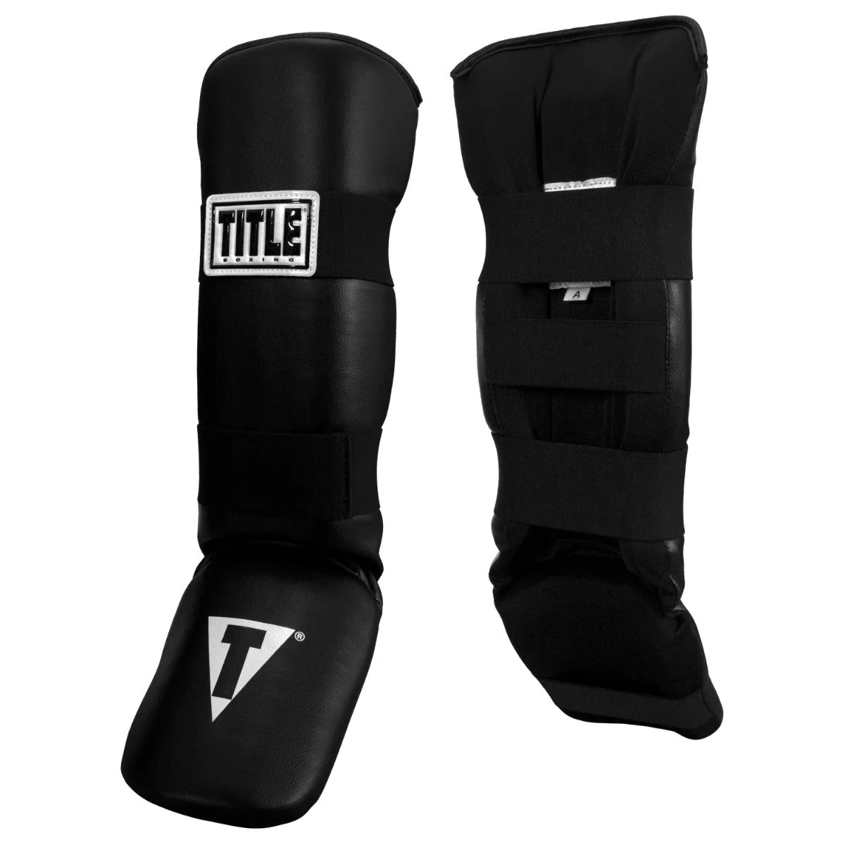 Shin Guards Boxing Vinyl Shin-Instep Title Black - Adult Size