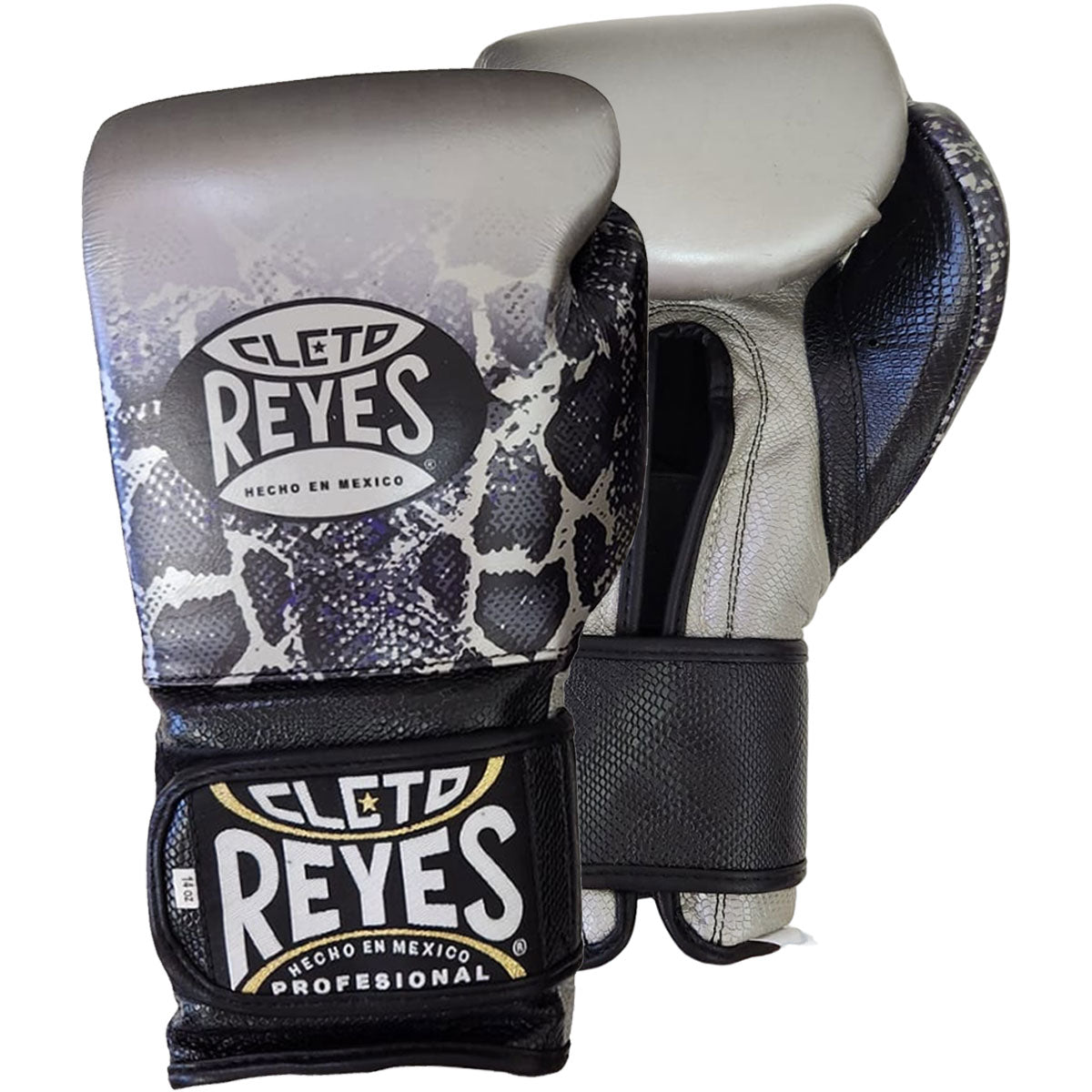 Boxing Gloves Cleto Reyes Hook Loop Silver Black Steel Snake - 14 OZ