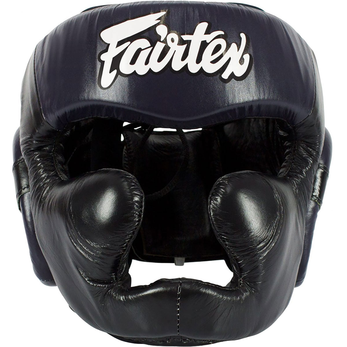 Head Guard Fairtex HG13+L Black Blue Diagonal View Lace Cover - L Size