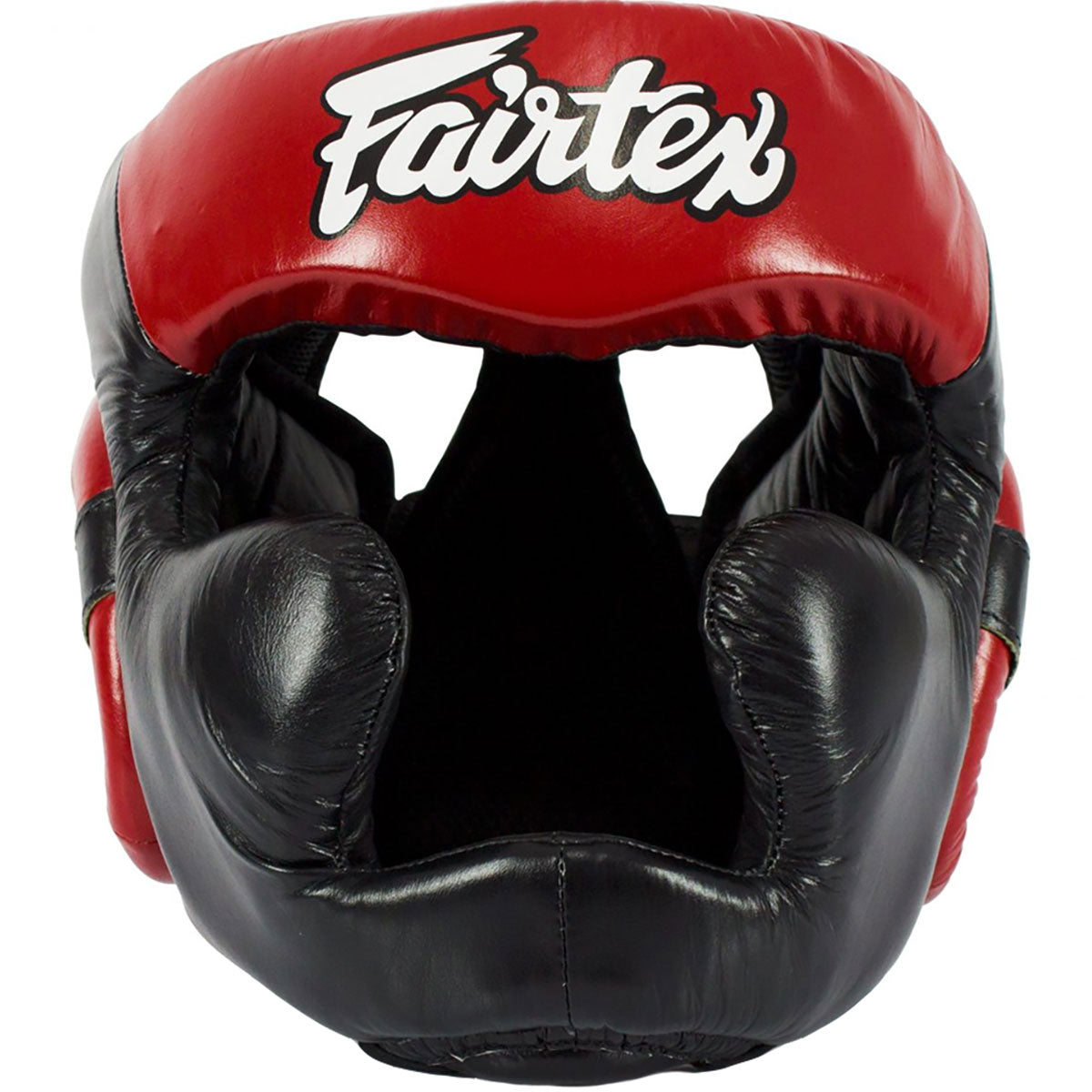 Head Guard Fairtex HG13+L Black Red Diagonal View Lace Cover - M Size