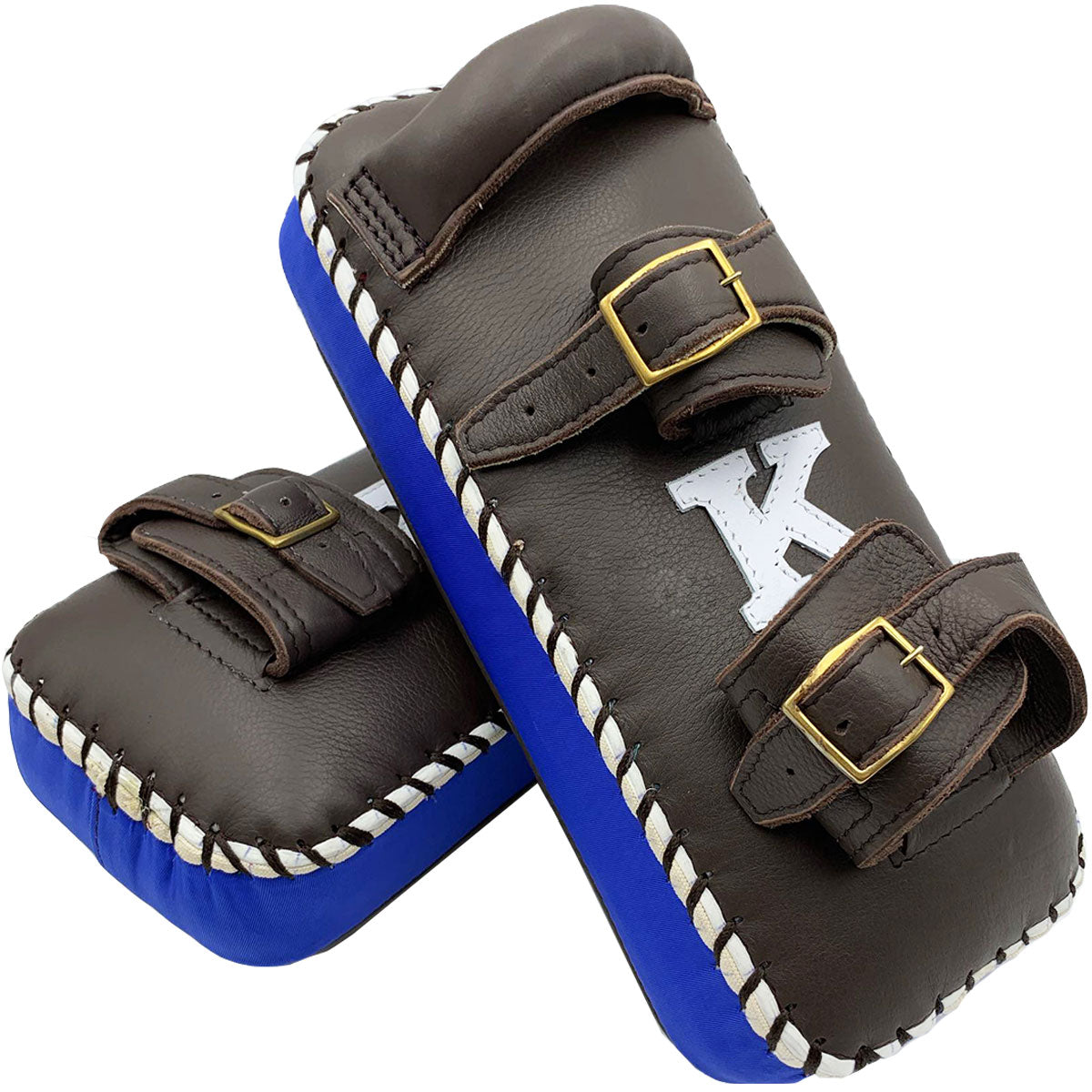 Kicking Pads K Brand K-KKP Brown Blue Double Strap Muay Thai Boxing