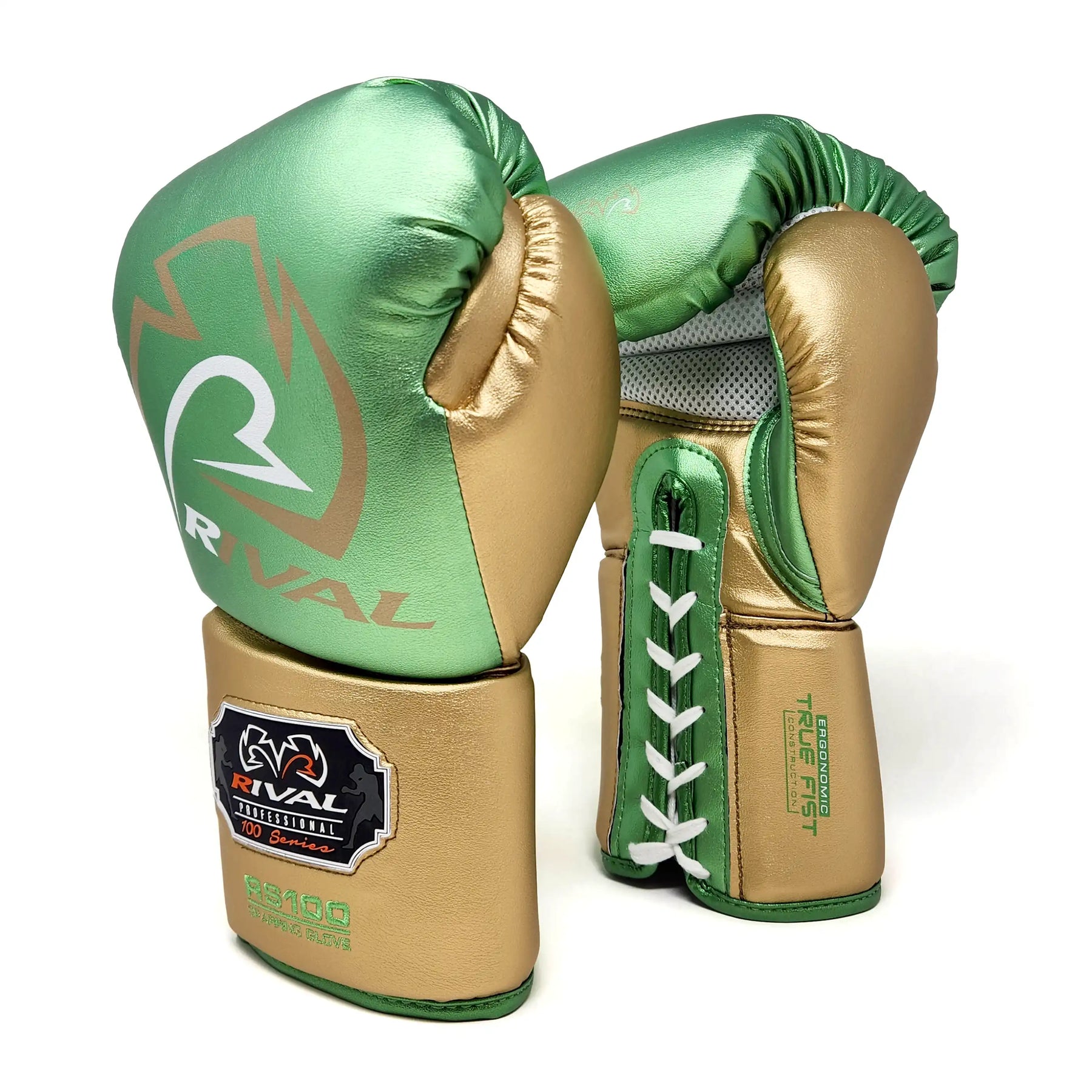 Boxing Gloves Rival RS100 Lace-up Professional Sparring Green-Gold - 18 OZ
