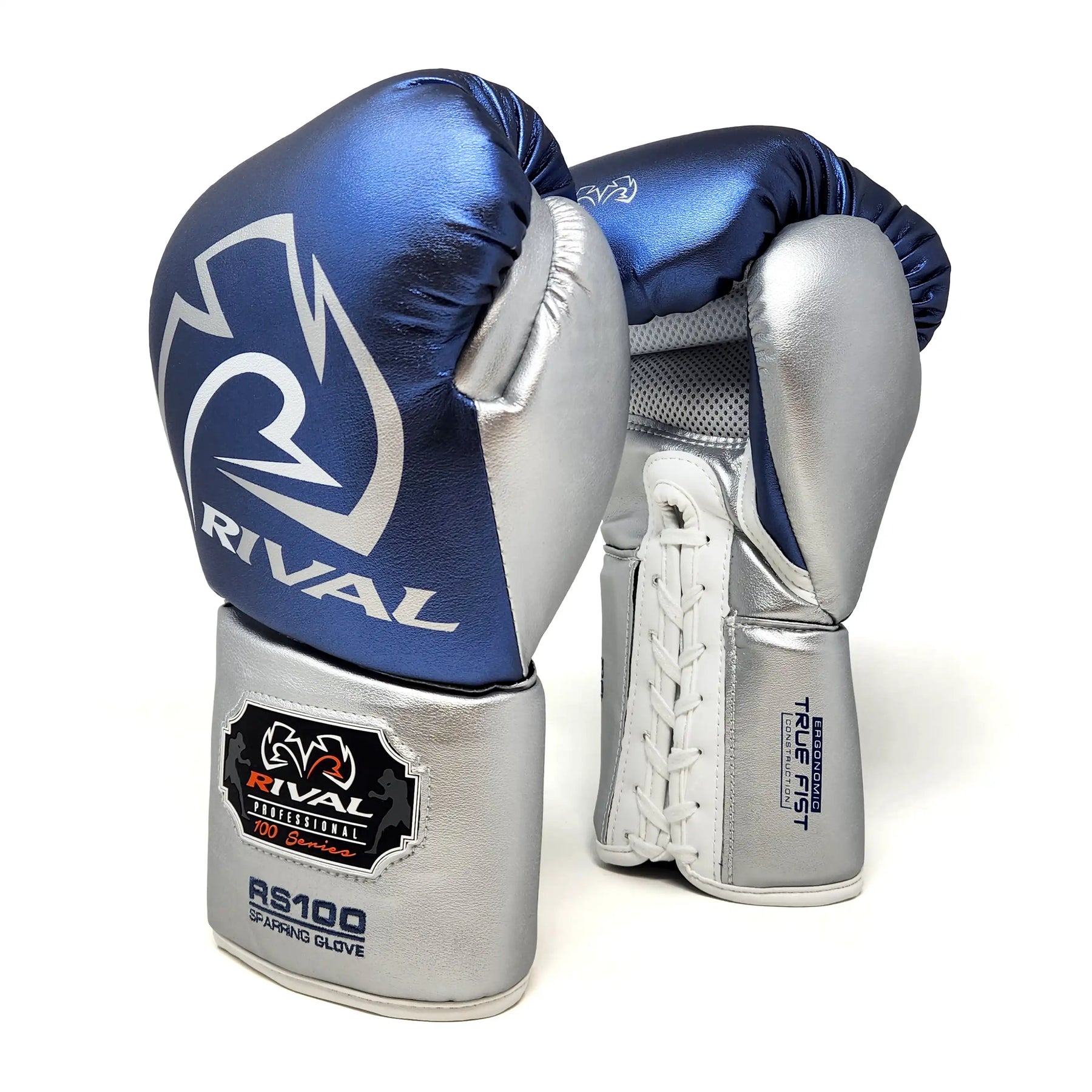Boxing Gloves Rival RS100 Lace-up Professional Sparring Blue-Silver - 18 OZ