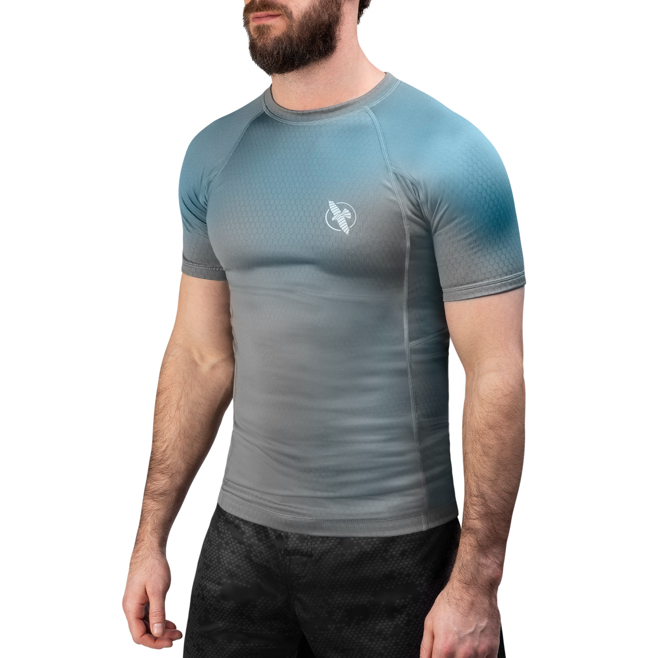 Rash Guard Hayabusa Fusion Short Sleeve Grey Aqua - XL Size