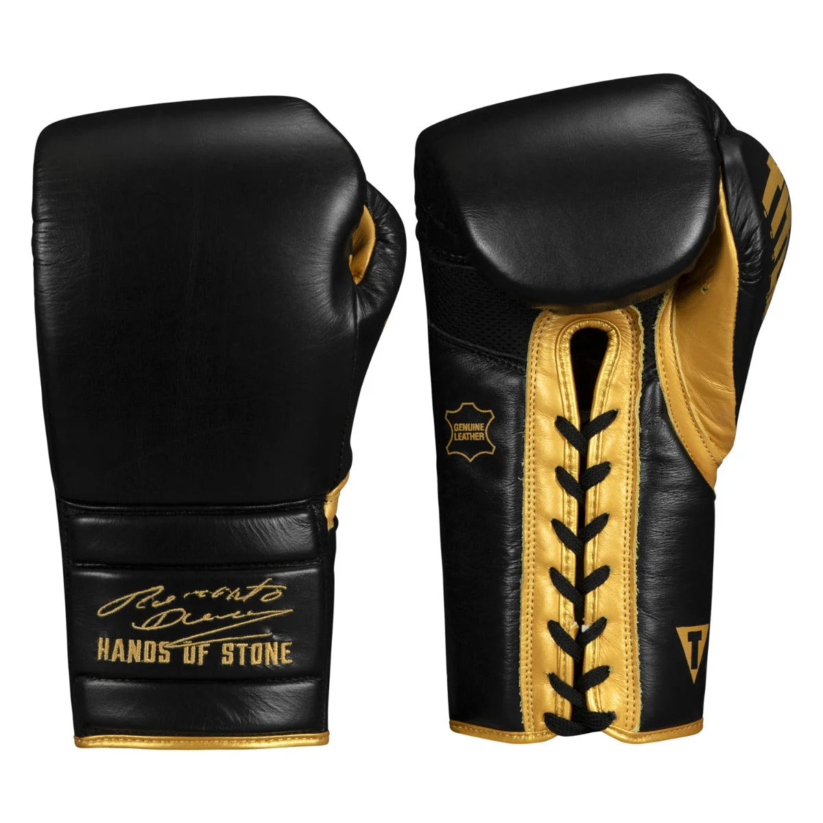 Boxing Gloves TITLE Boxing Roberto Duran Leather Sparring Black/Gold - 14 OZ