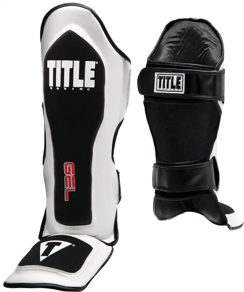 Shin Guards Boxing Gel Elite Pro Shin & Instep Title Black/White - L Size