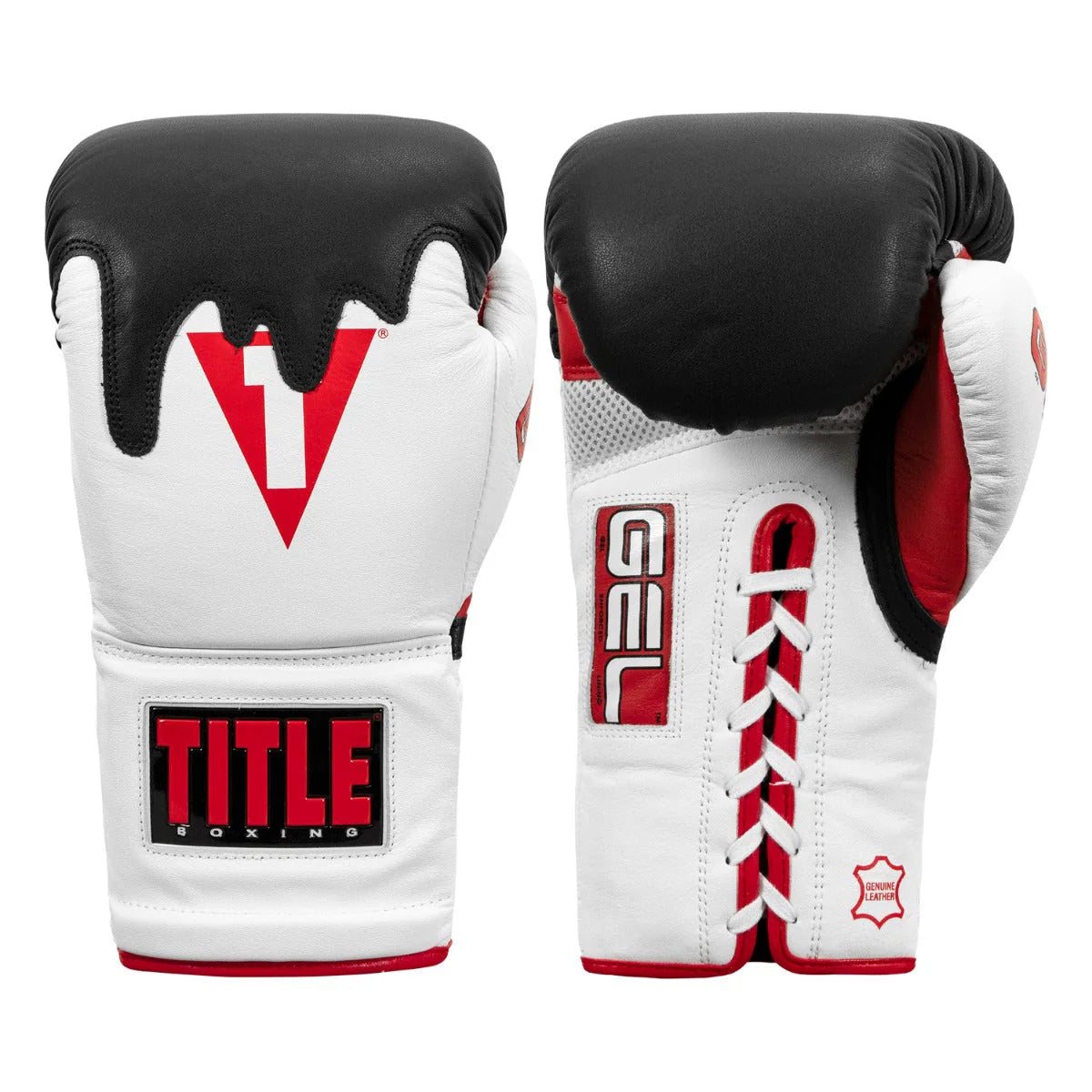 Boxing Gloves Title Gel Lava Leather Series Sparring Lace-Up White Red - 14 OZ