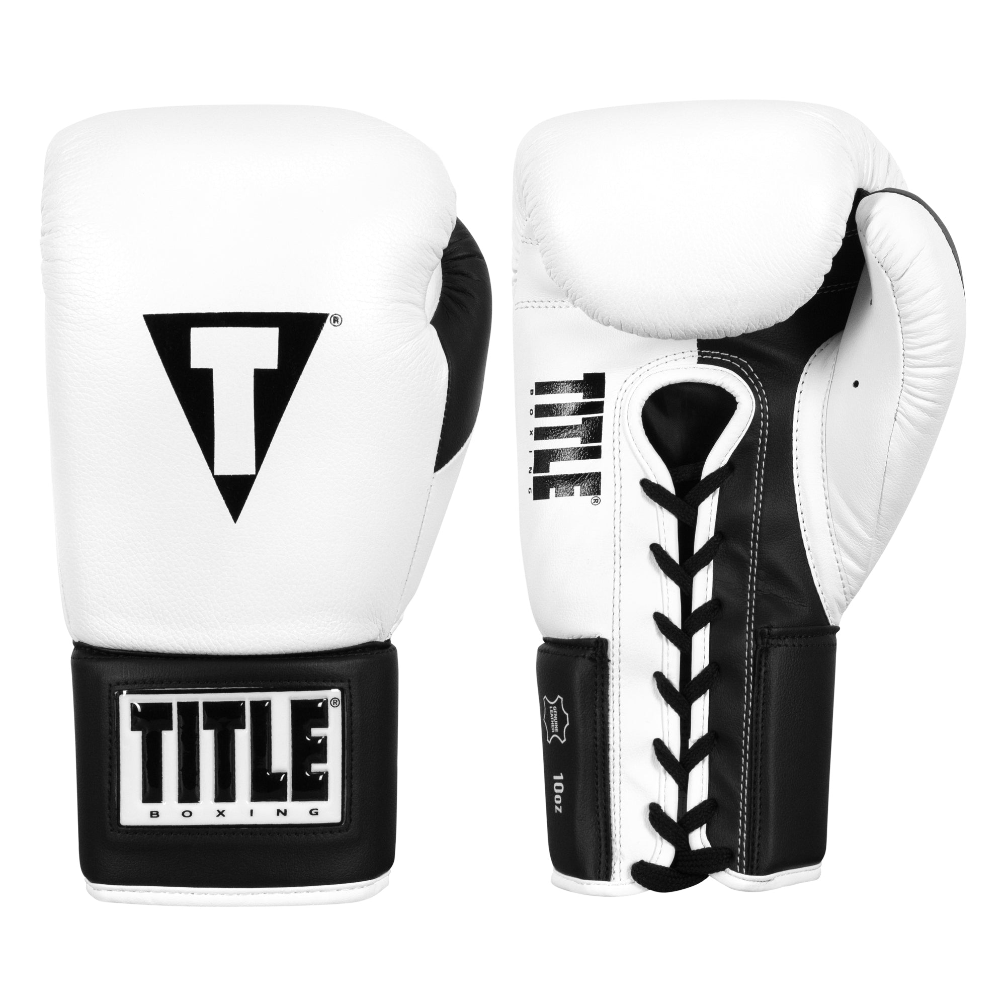 Boxing Gloves Title Great Official Pro Fight Lace-Up White Black - 8 OZ