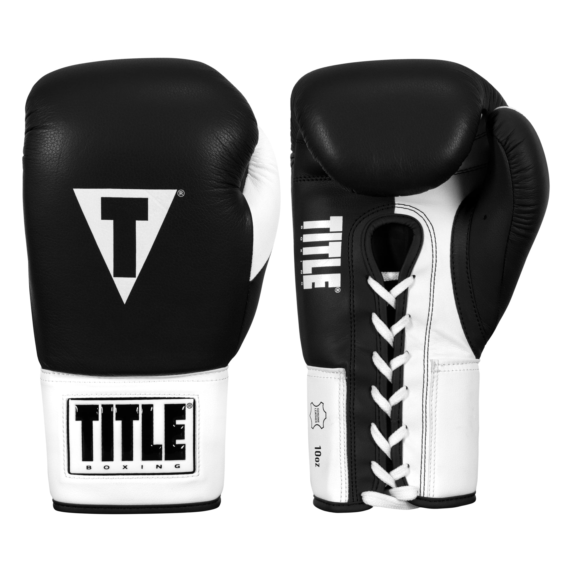 Boxing Gloves Title Great Official Pro Fight Lace-Up Black White - 8 OZ