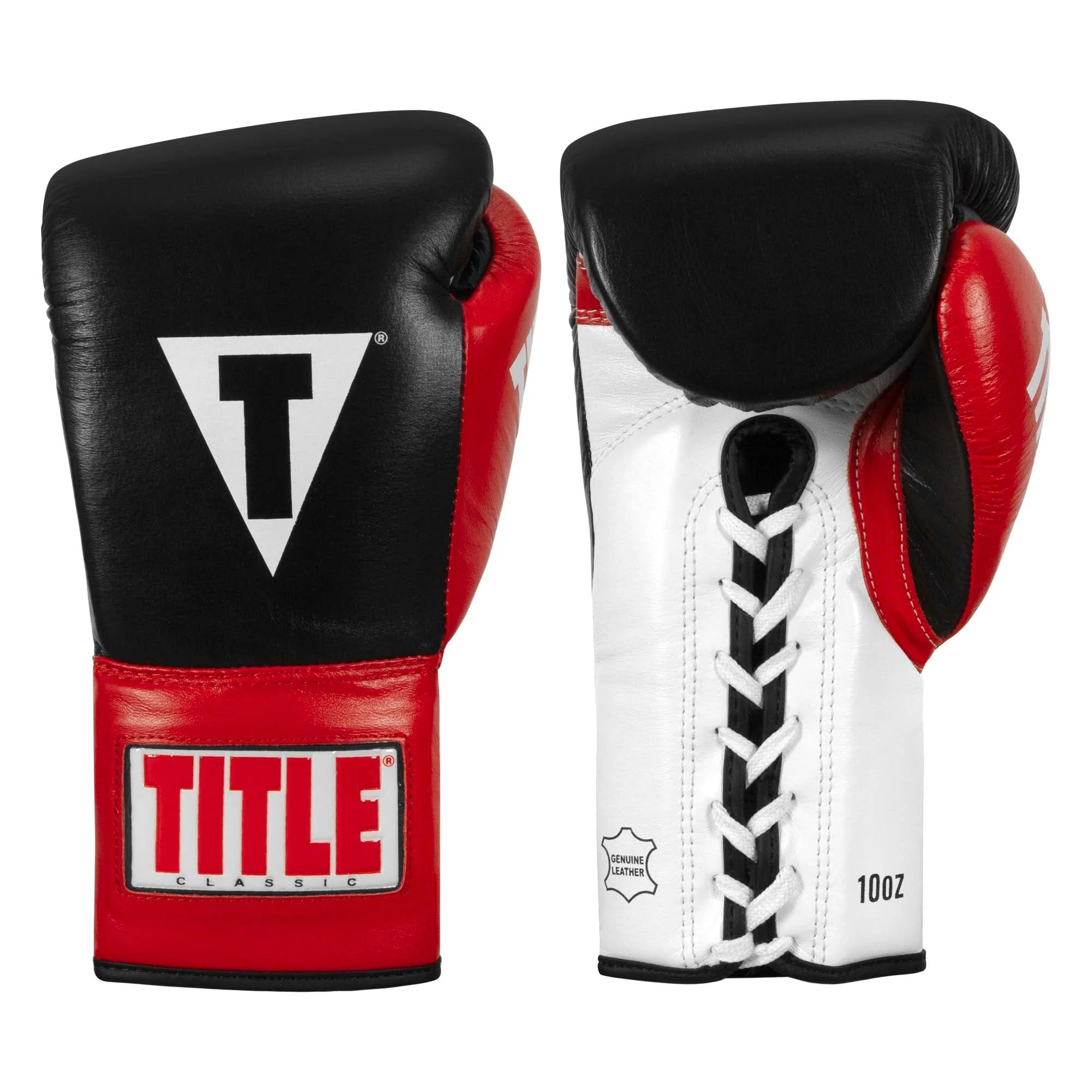 Boxing Gloves TITLE Classic Pro Fight Lace-Up Black/White/Red - 8 OZ