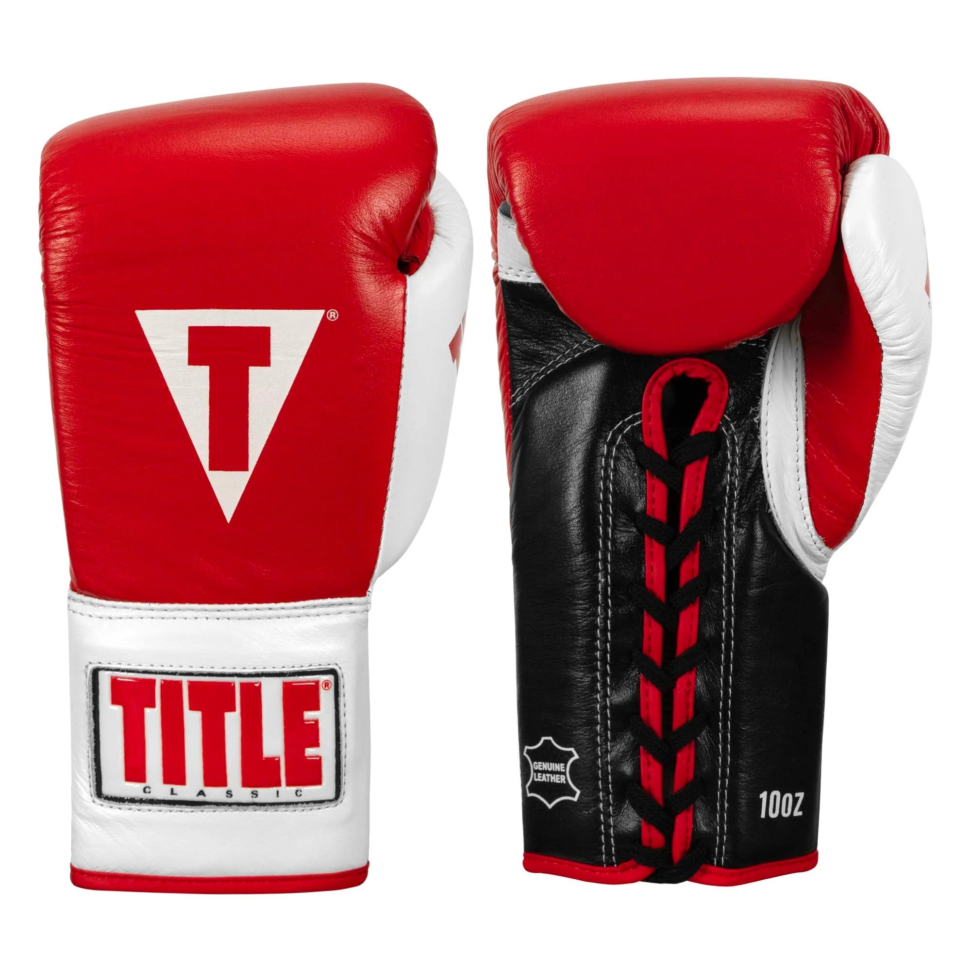 Boxing Gloves TITLE Classic Pro Fight Lace-Up Red/White/Black - 10 OZ