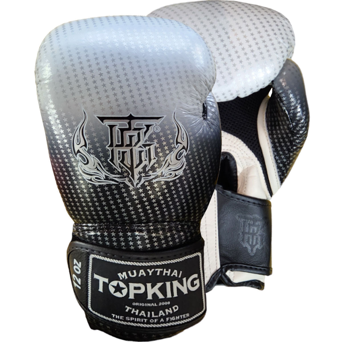 Boxing Gloves Top King TKBGSS-01 Air Silver Black Muay Thai - 12 OZ