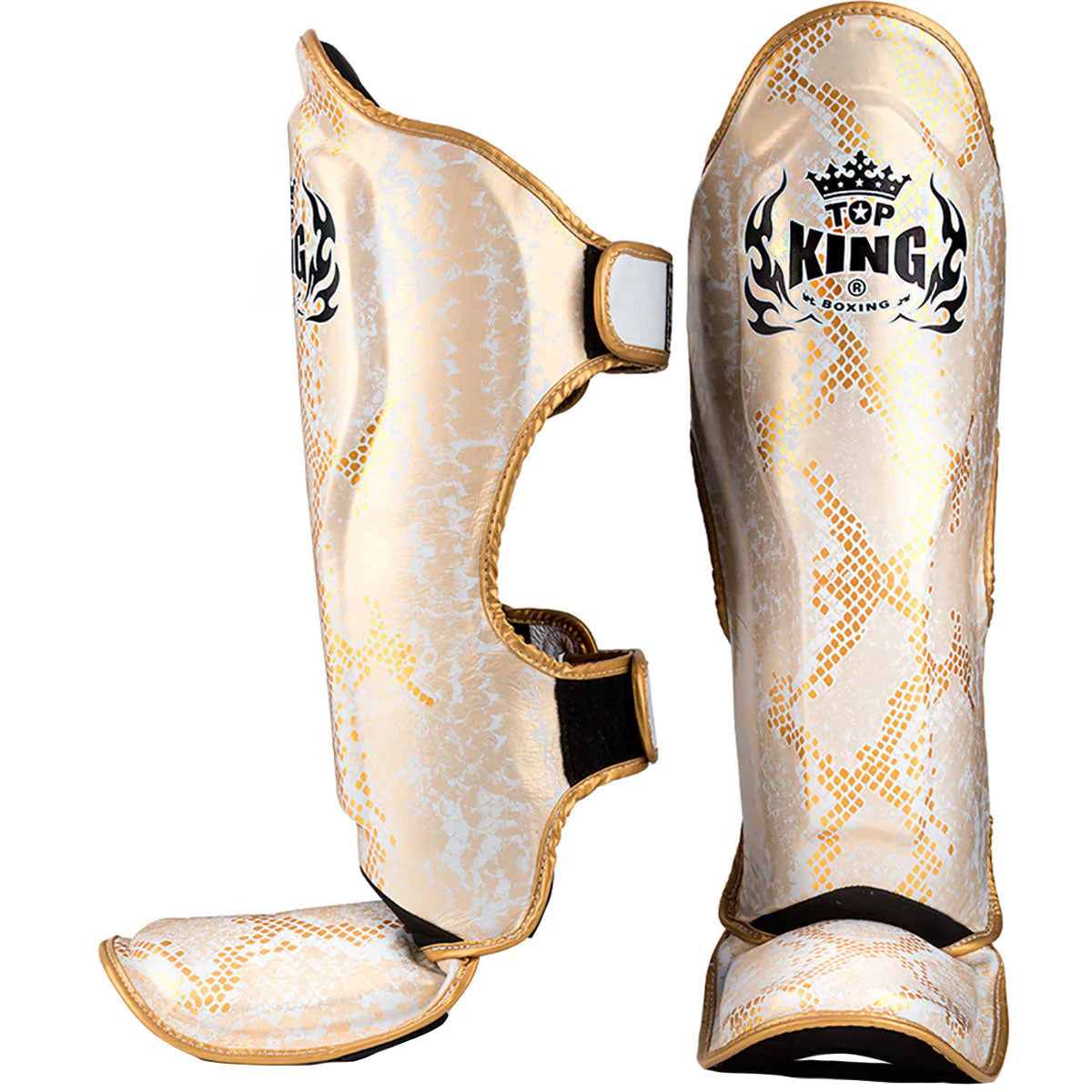 Shin Guards Top King Boxing TKSGSS-02 White Gold "Super Snake" - L Size