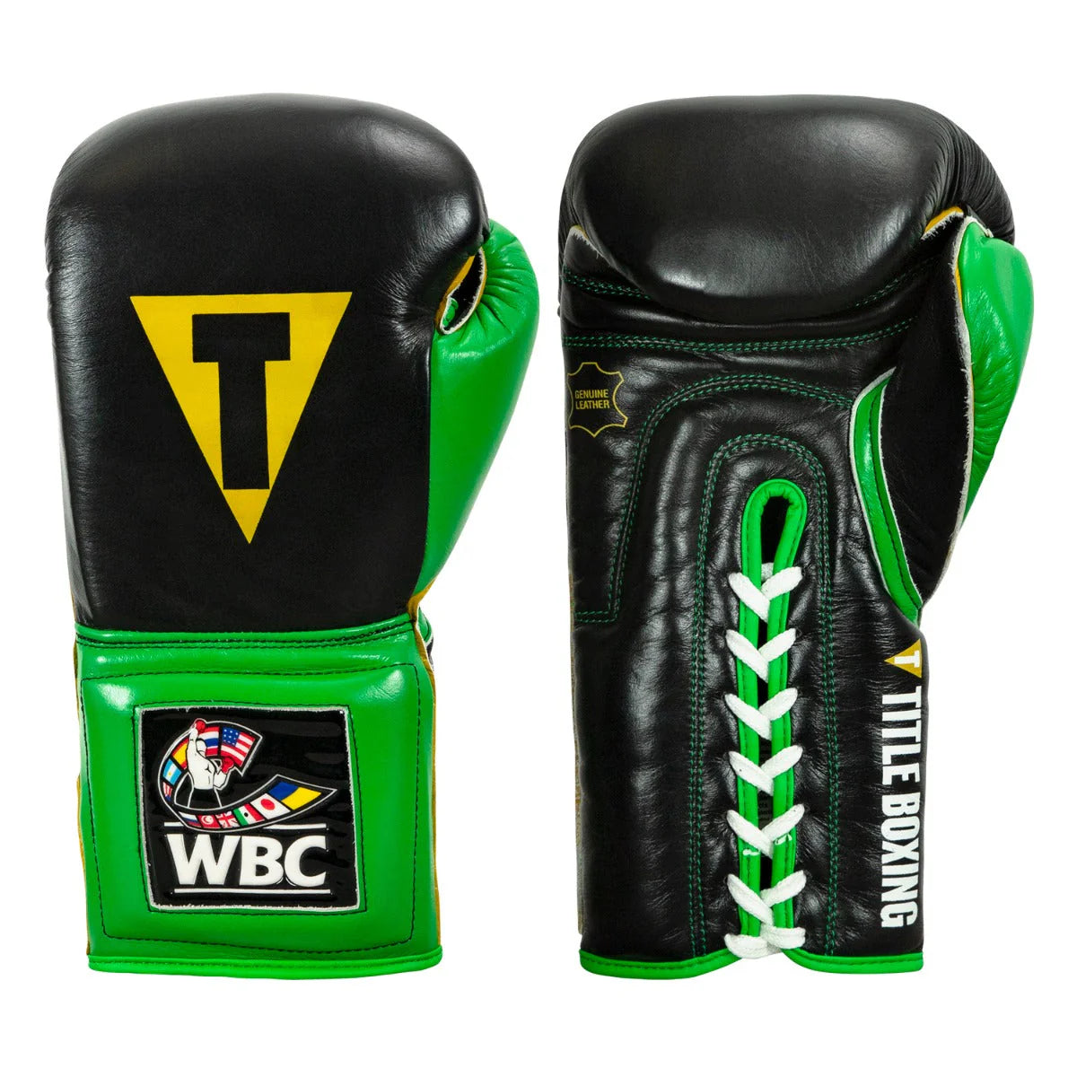 Boxing Gloves Title WBC by TITLE Boxing Sparing Lace-Up Black/Green - 12 OZ