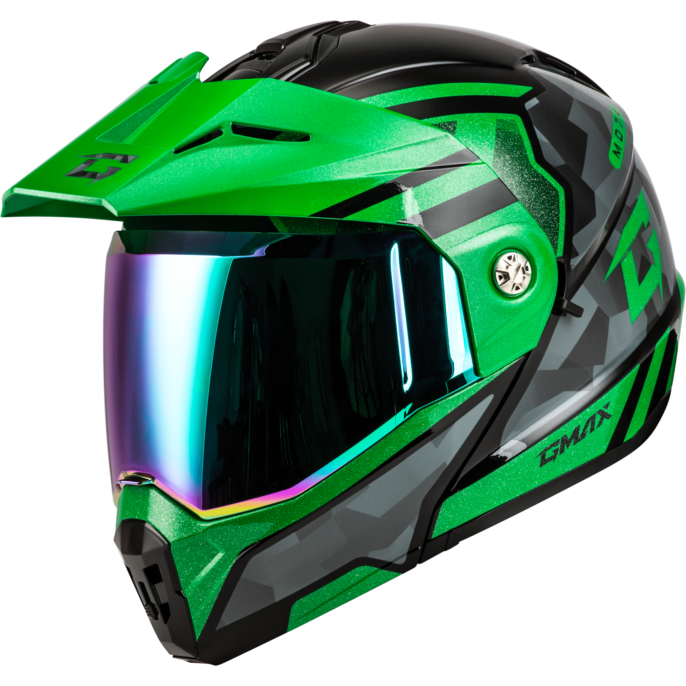 GMAX MD-74 STRIKER MODULAR HELMET W/GRN SHLD BLK/DK GRN MTLC LG